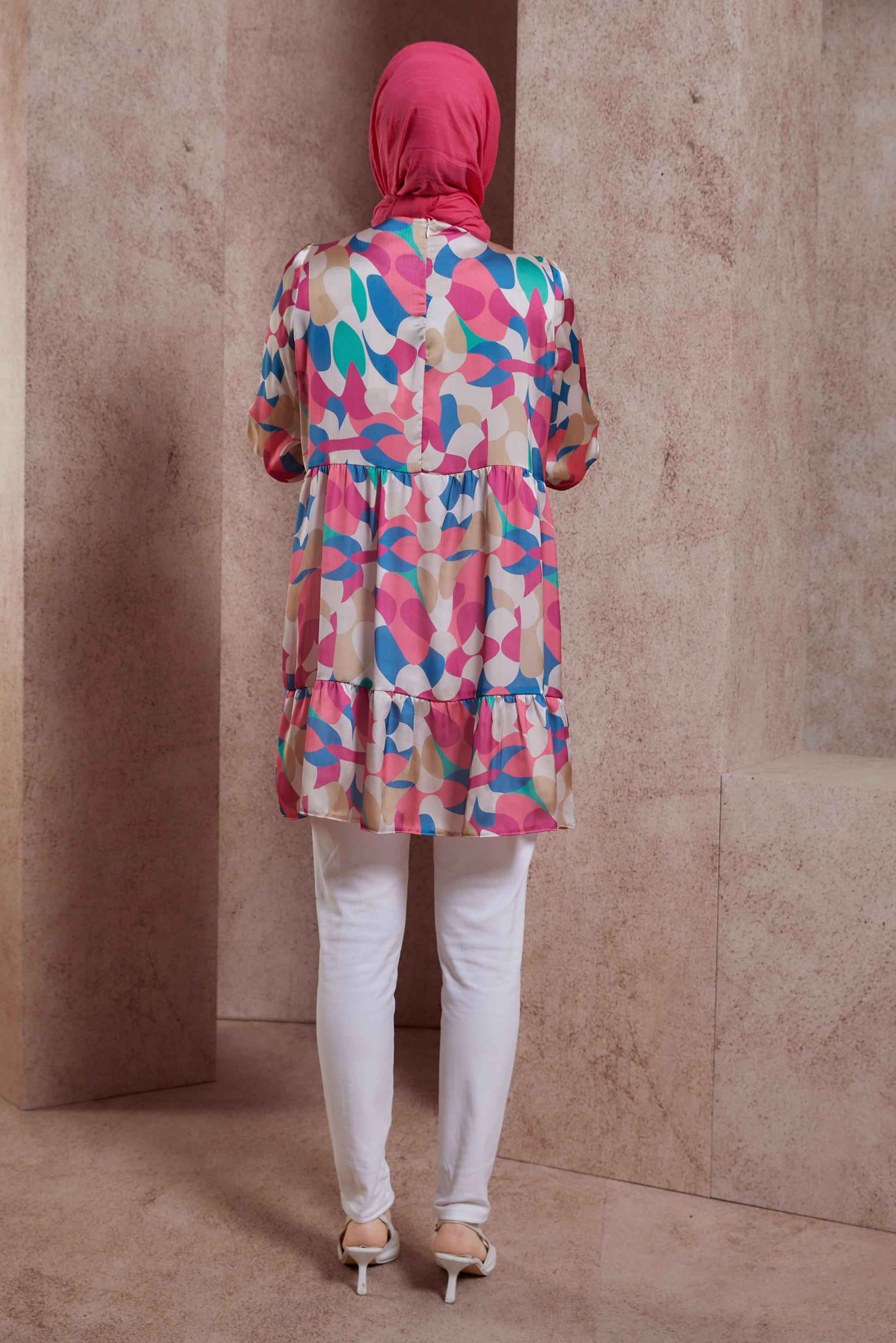 Tesettür giyim FUŞYA DESENLİ TUNİK 44544