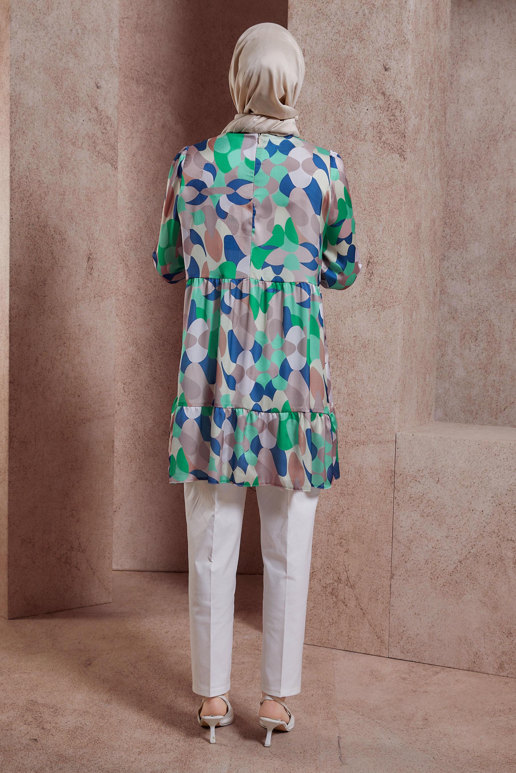 Tesettür giyim YEŞİL DESENLİ TUNİK 44544