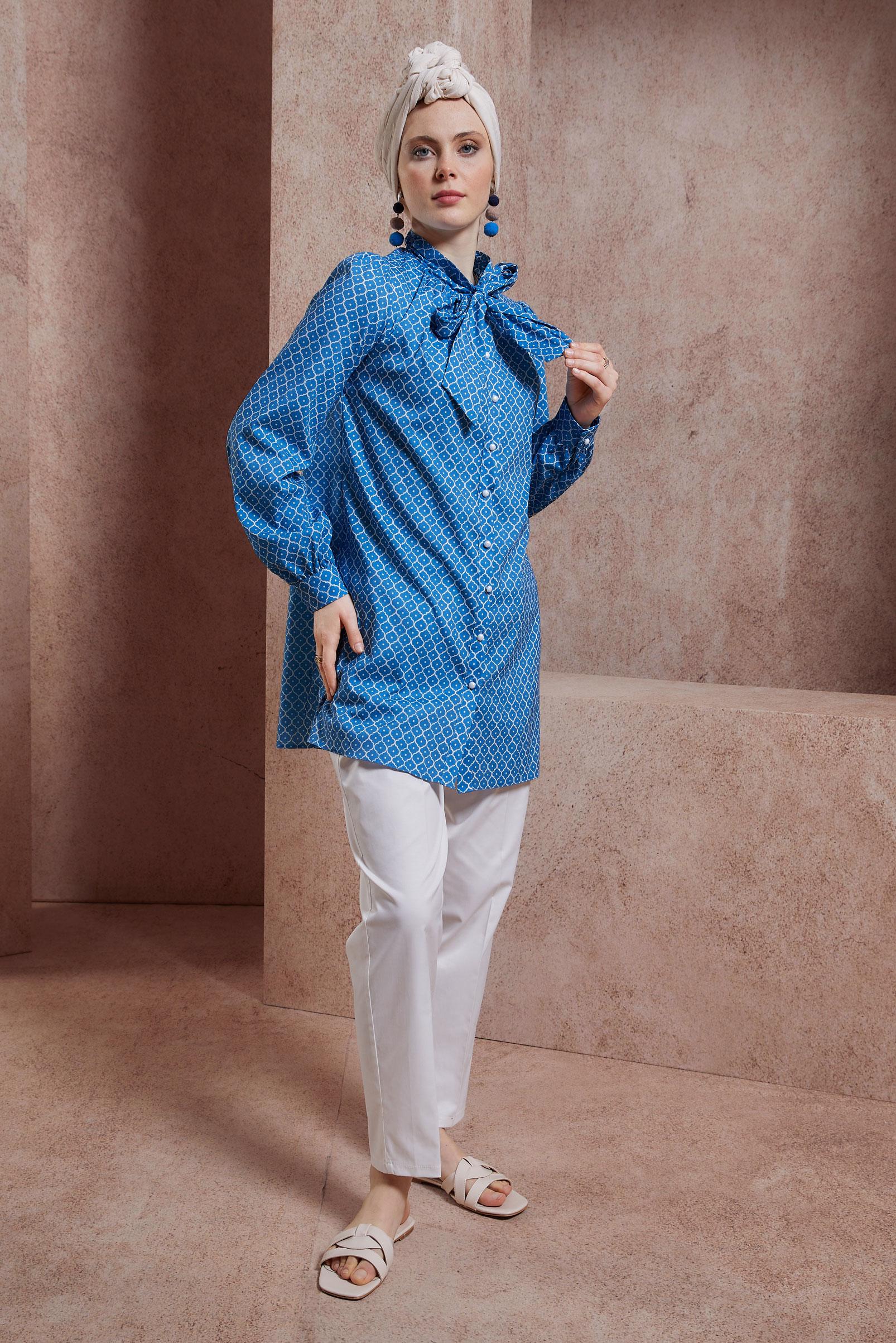 Tesettür giyim MAVİ DESENLİ TUNİK 44547