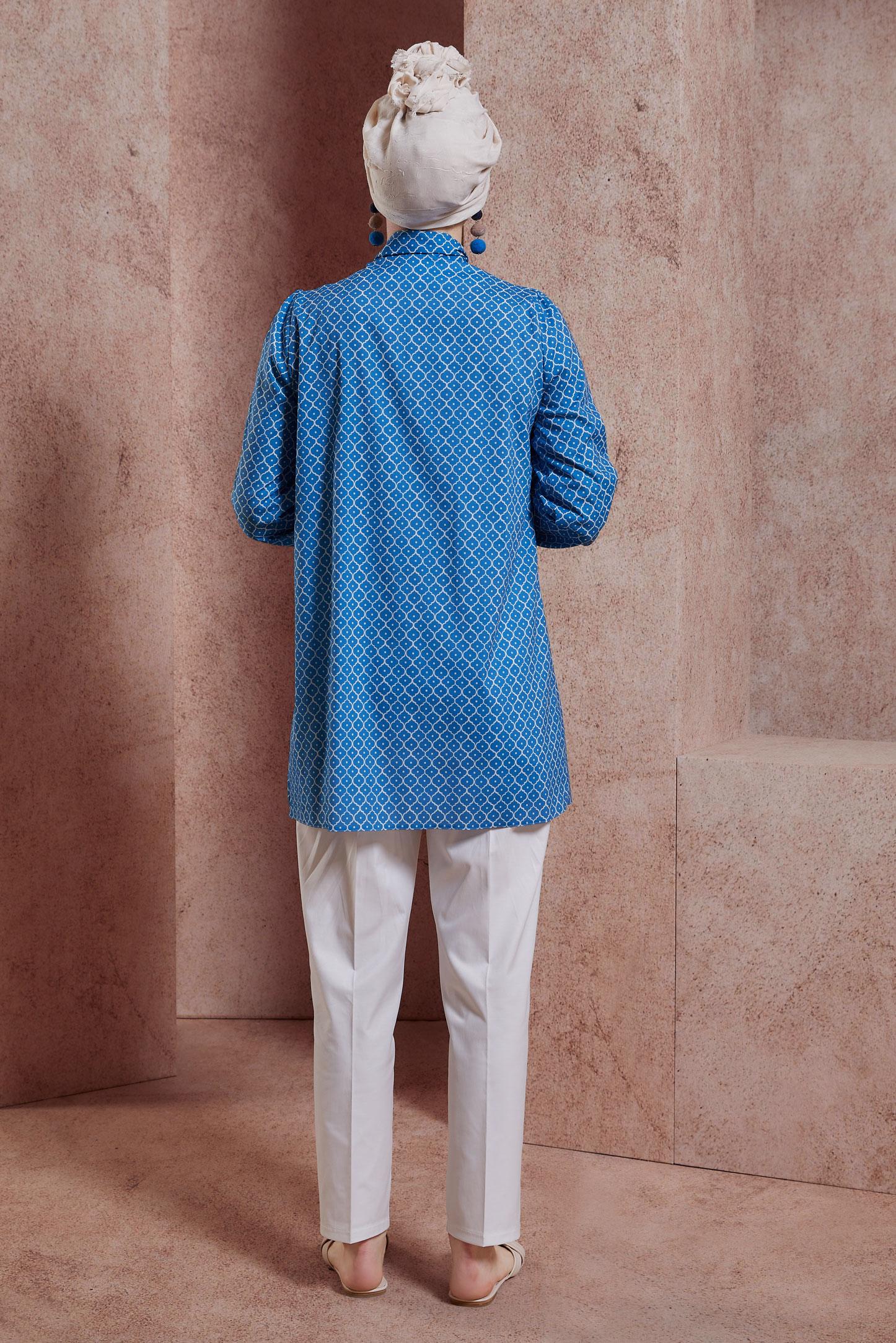 Tesettür giyim MAVİ DESENLİ TUNİK 44547