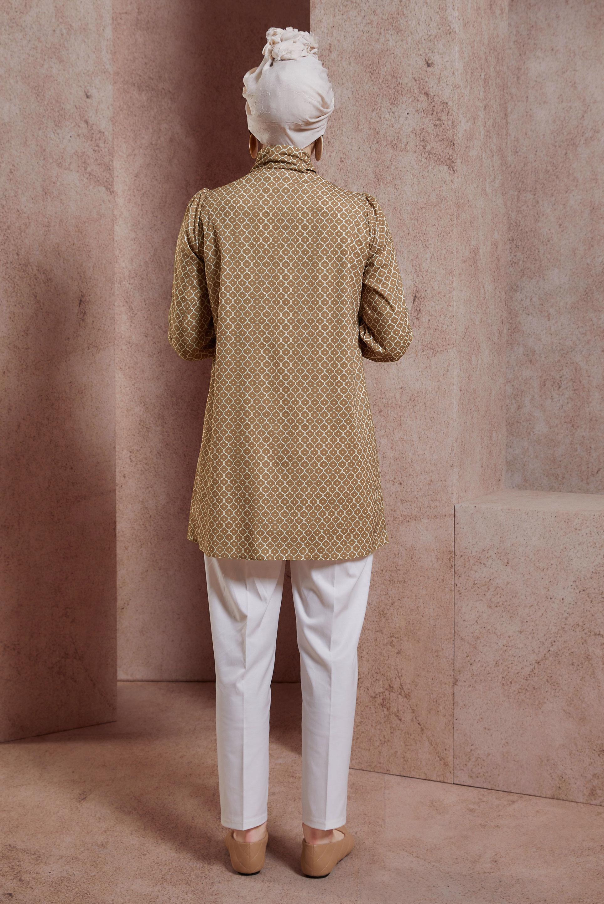 Tesettür giyim KAHVE DESENLİ TUNİK 44547