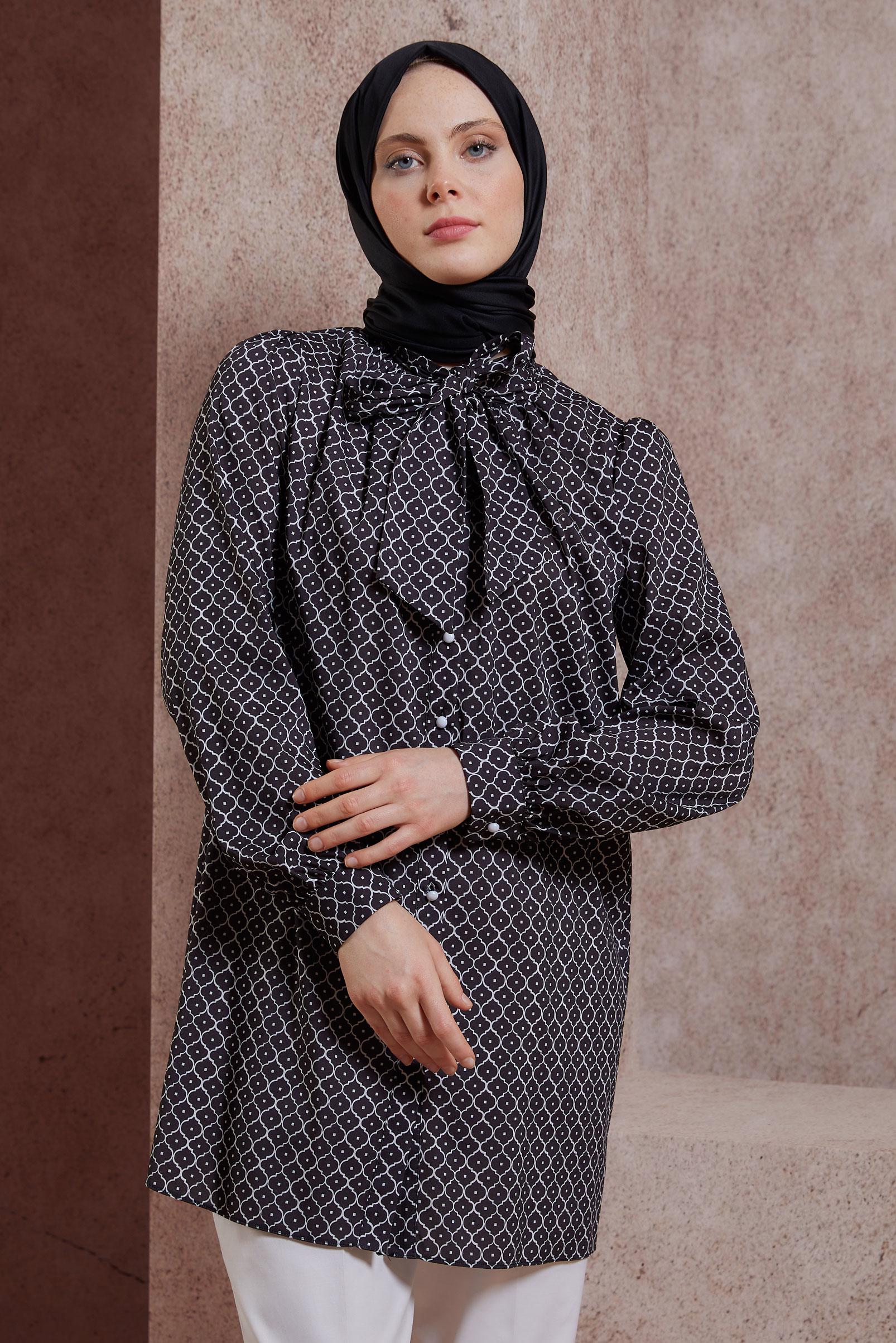Tesettür giyim SİYAH DESENLİ TUNİK 44547