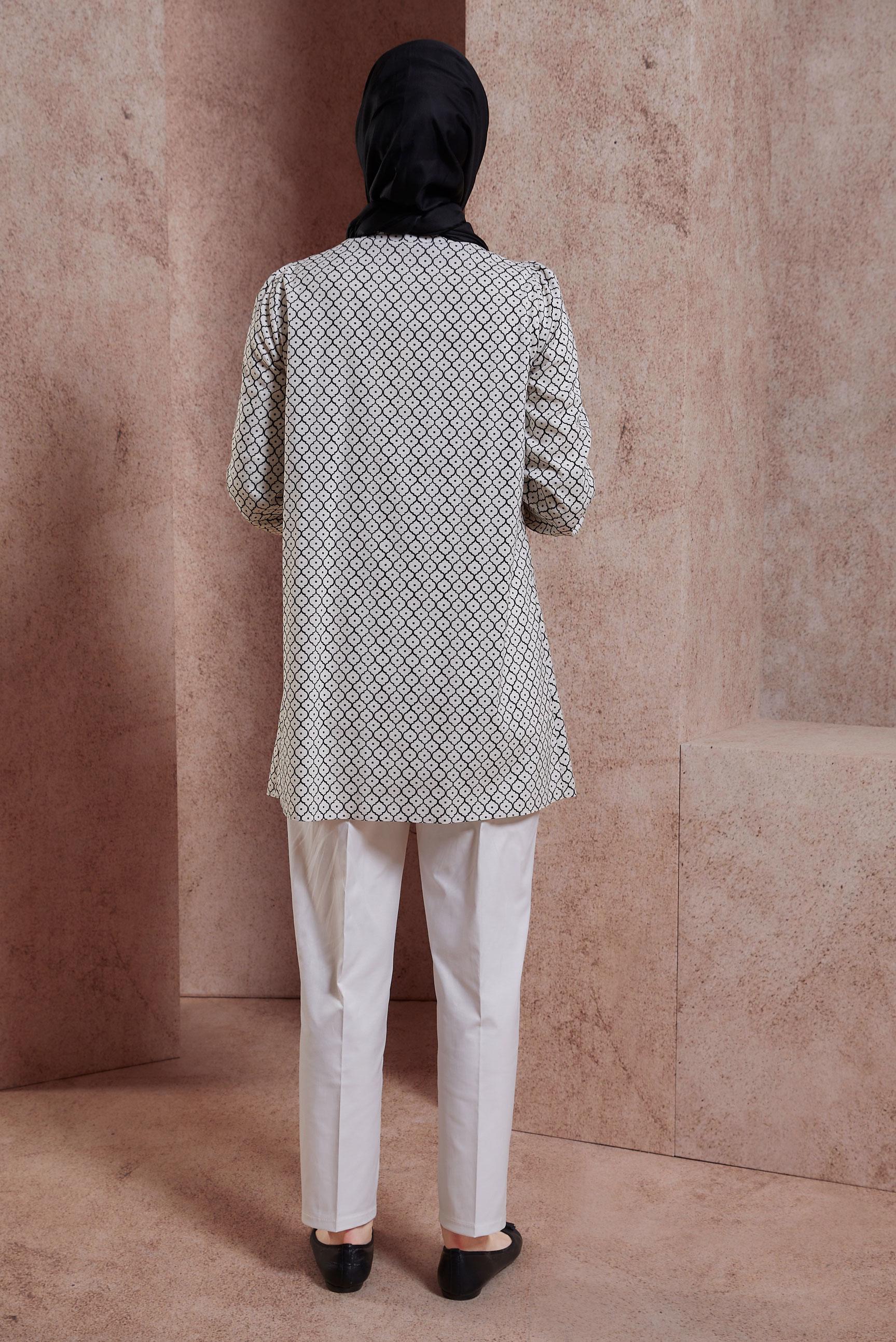 Tesettür giyim BEJ DESENLİ TUNİK 44547