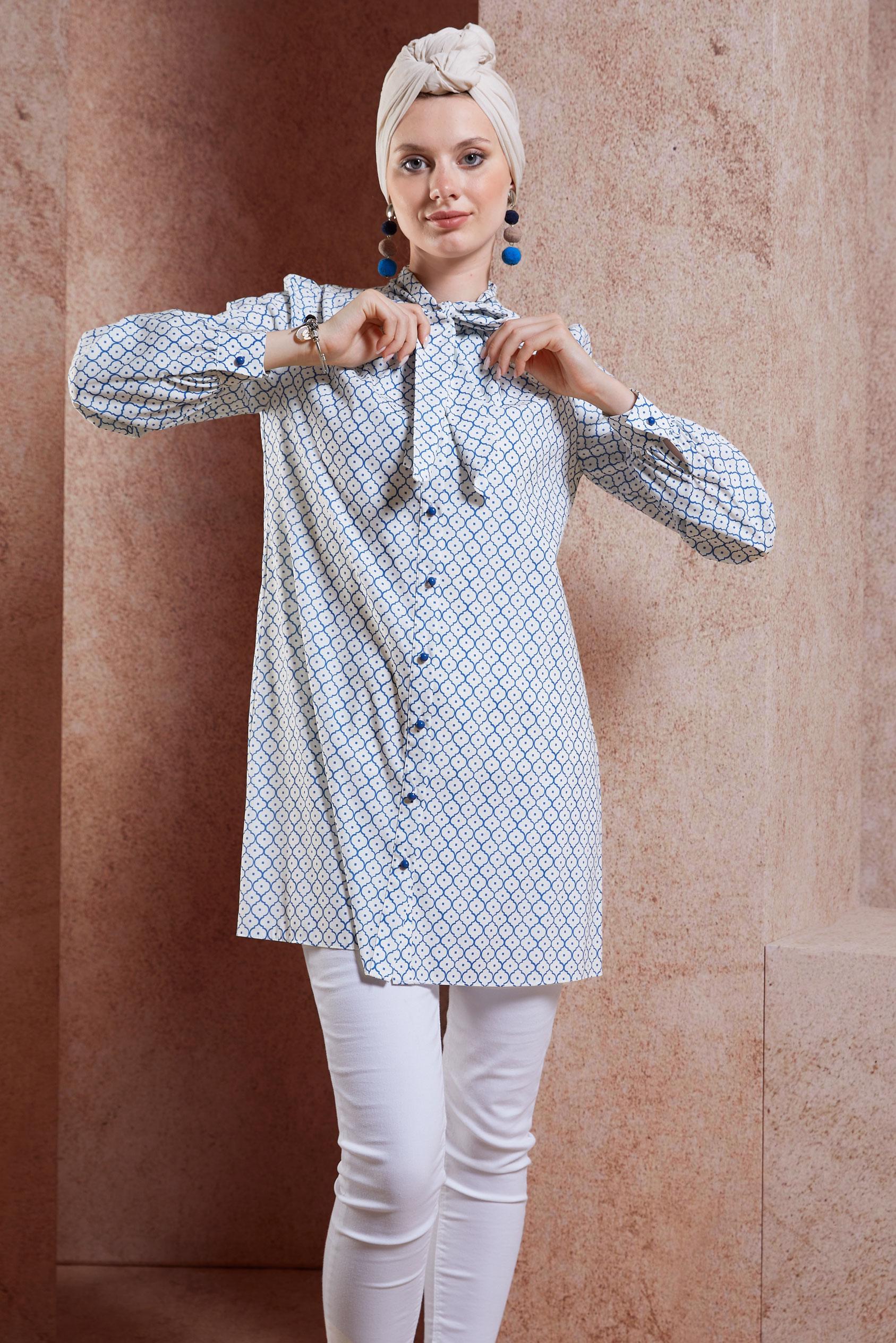 Tesettür giyim BEJ DESENLİ TUNİK 44547