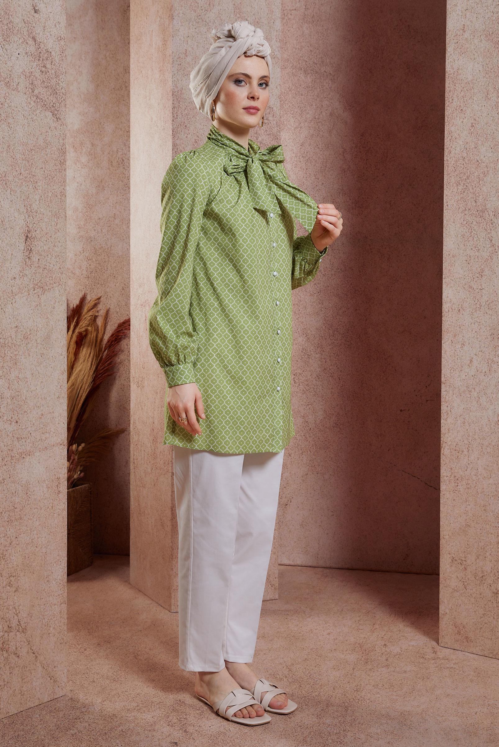 Tesettür giyim YEŞİL DESENLİ TUNİK 44547