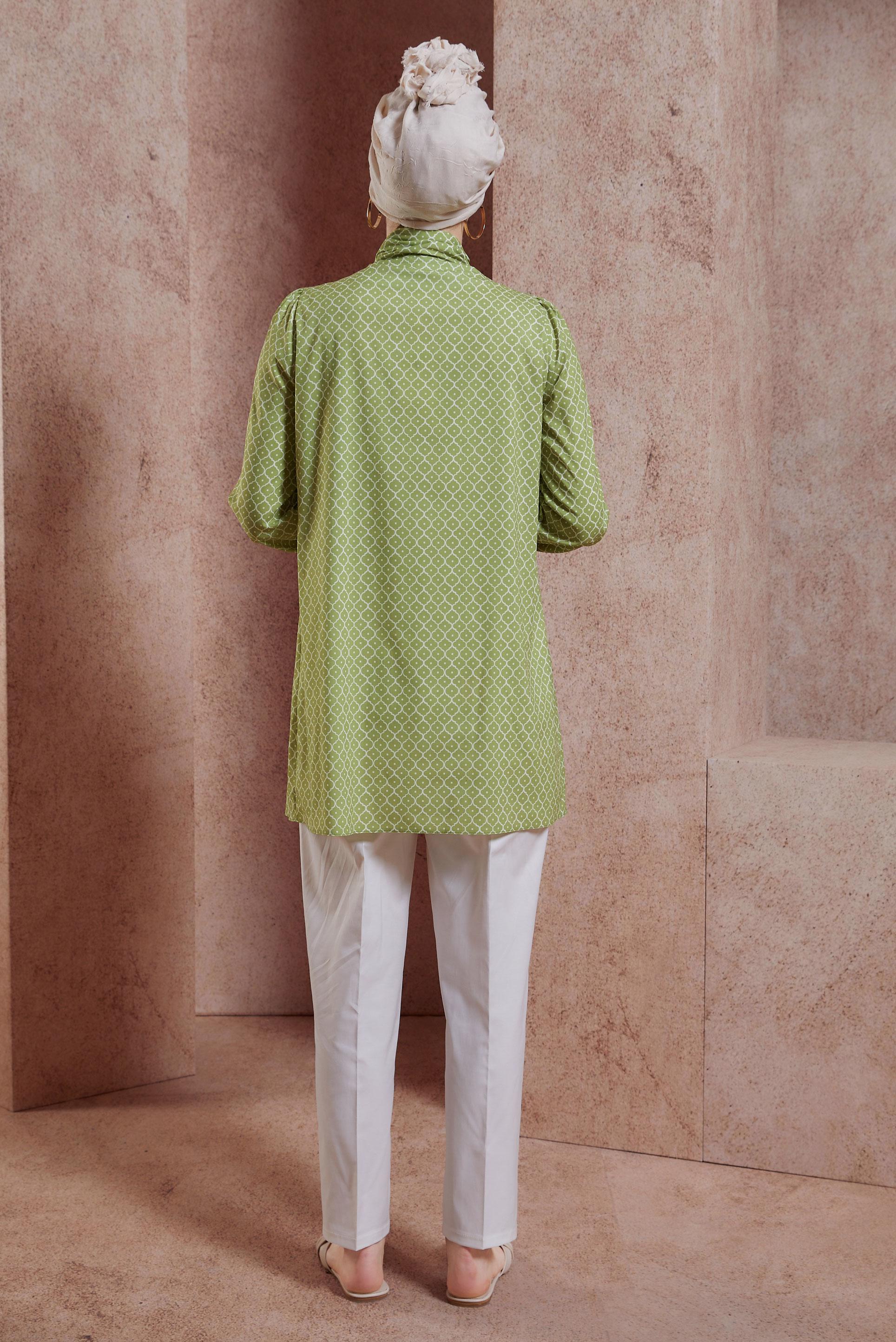 Tesettür giyim YEŞİL DESENLİ TUNİK 44547