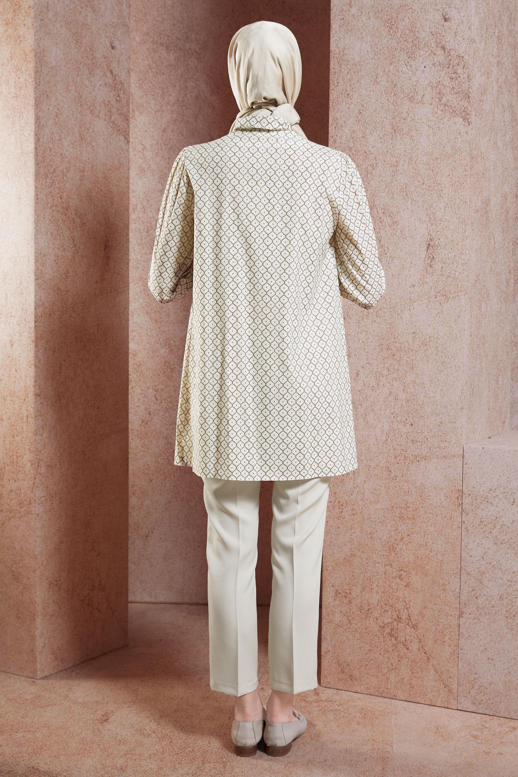 Tesettür giyim BEJ DESENLİ TUNİK 44547