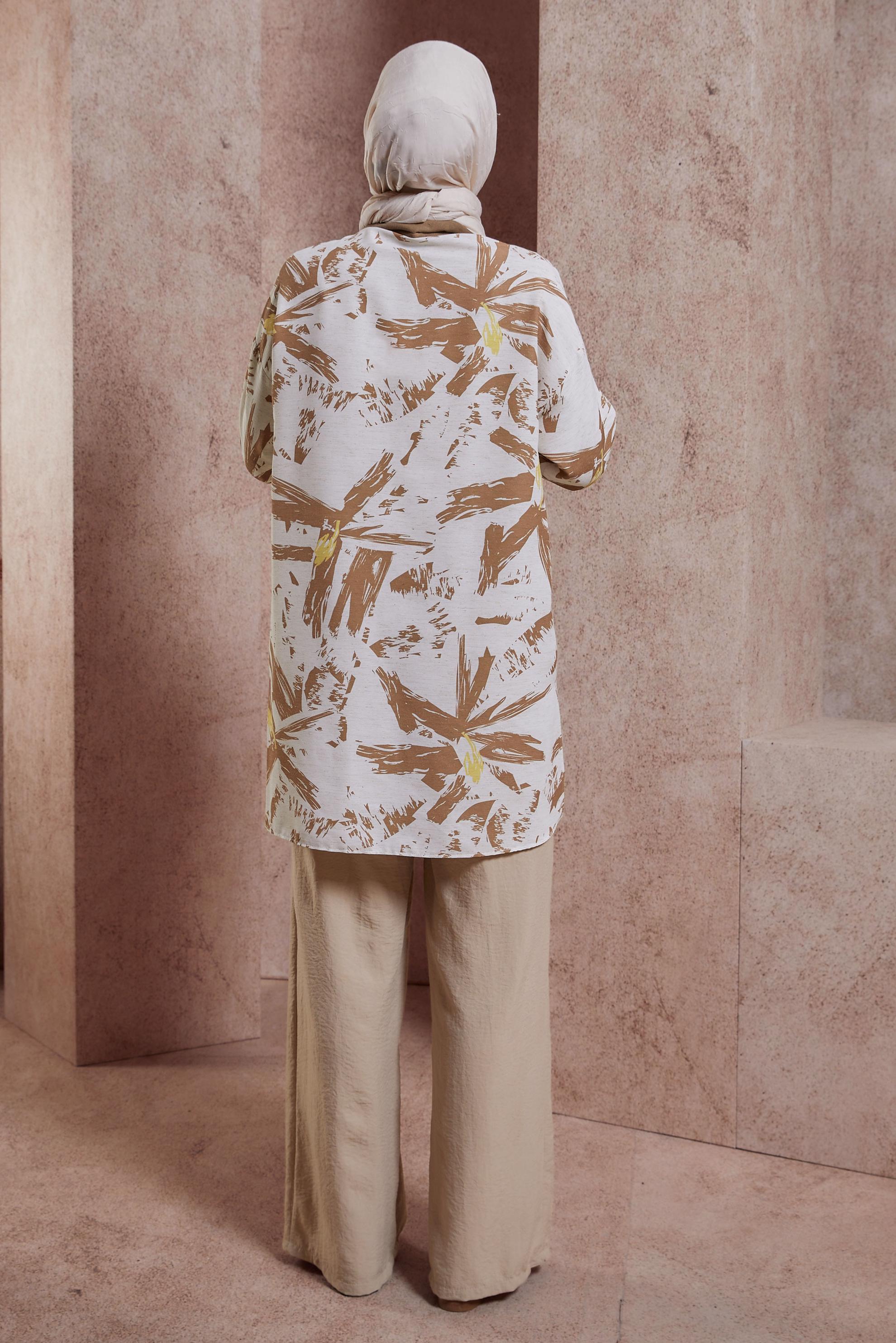 Tesettür giyim KAHVE DESENLİ TUNİK 44551