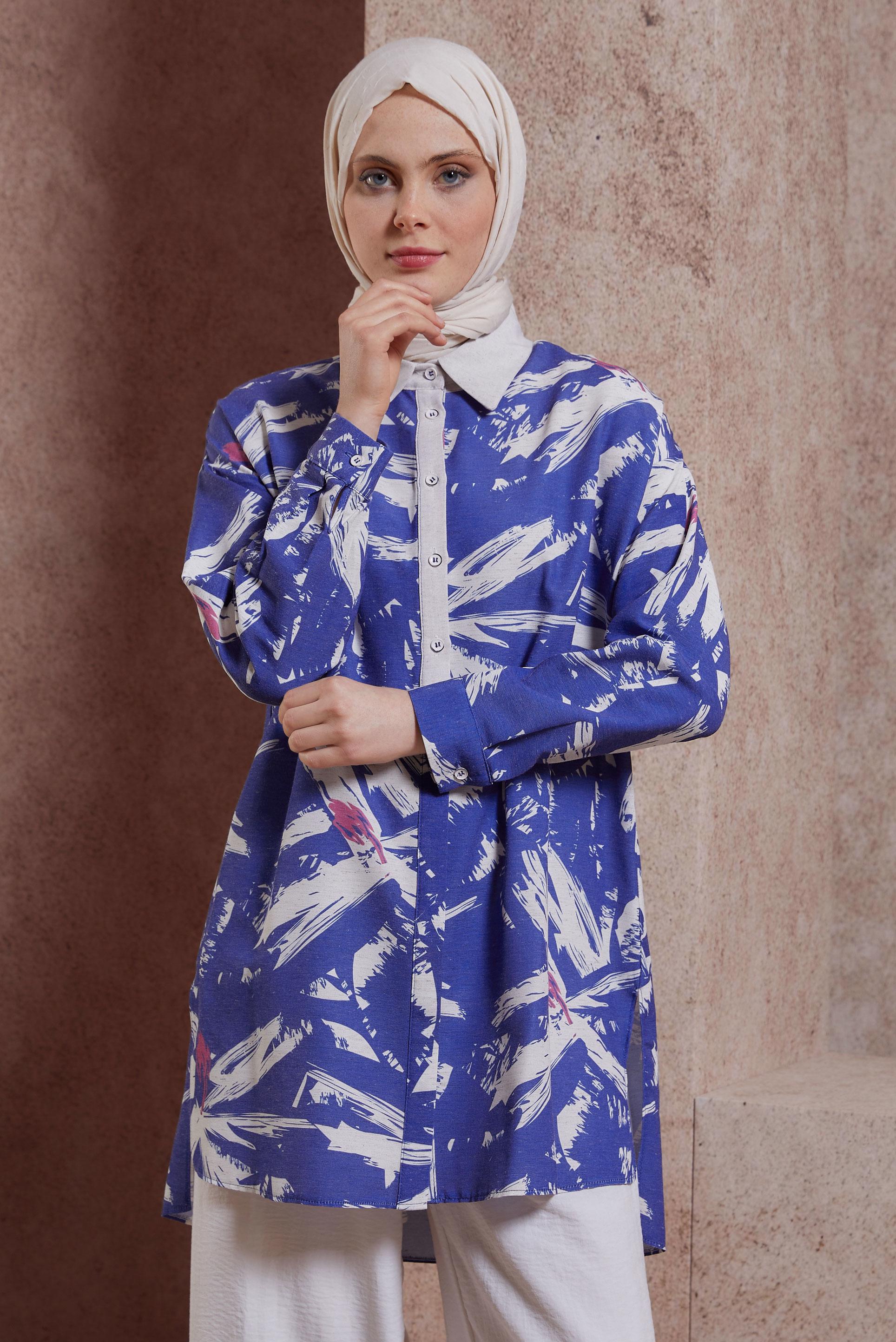 Tesettür giyim LACİVERT DESENLİ TUNİK 44551