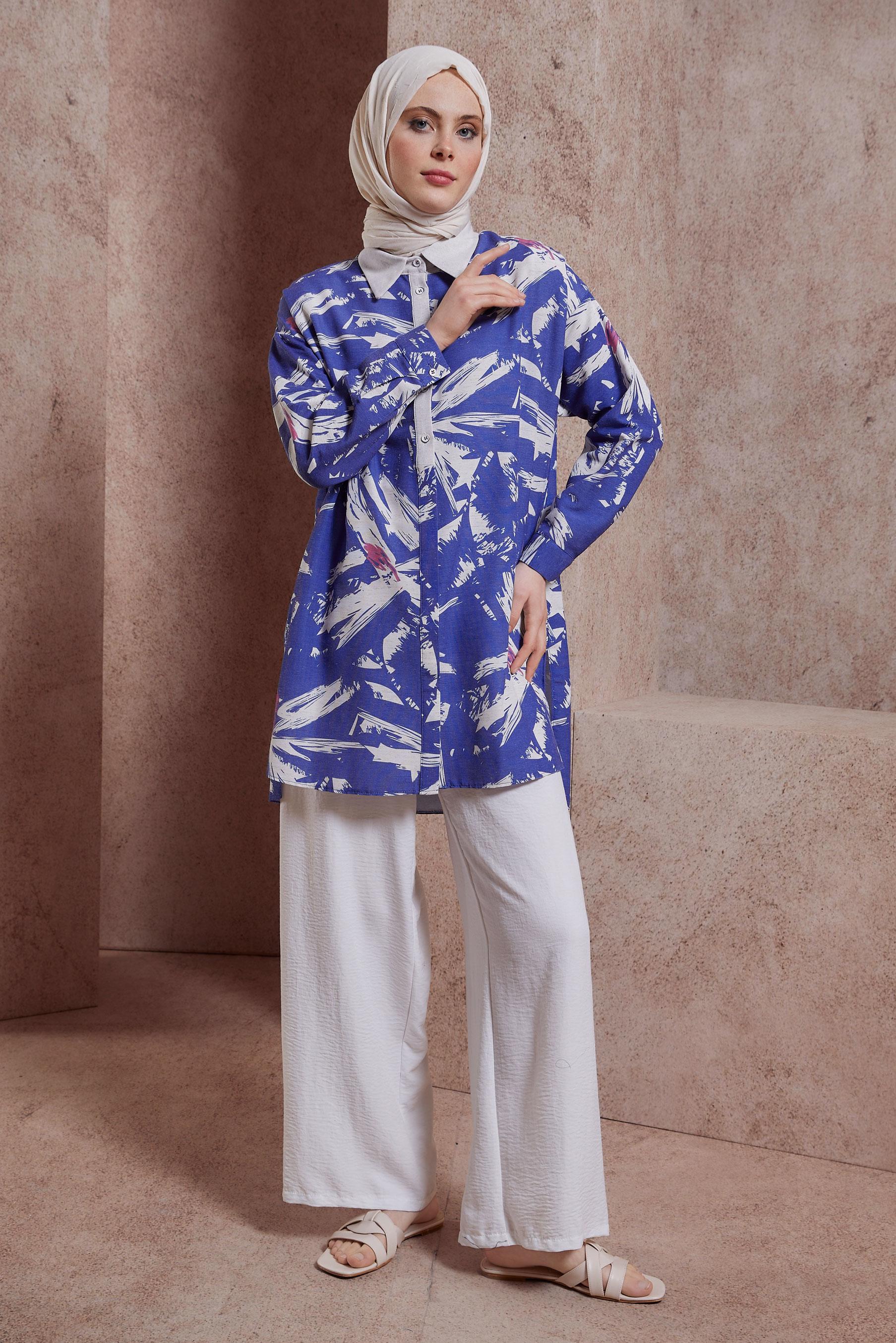 Tesettür giyim LACİVERT DESENLİ TUNİK 44551