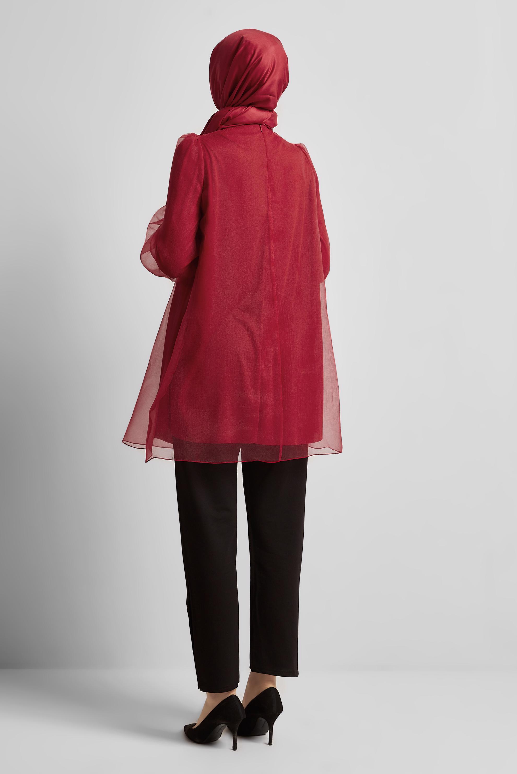 Tesettür giyim KIRMIZI AKSESUAR DETAYLI TUNİK 44552