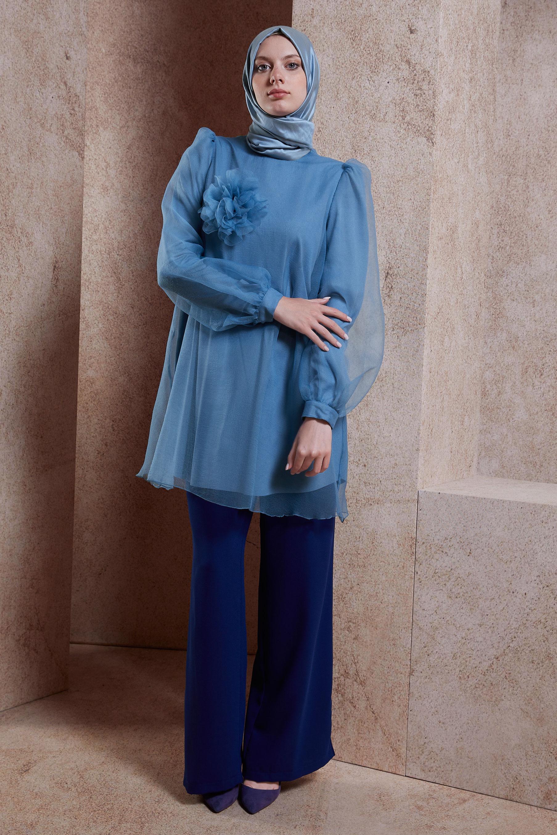 Hijab clothing NAVY BLUE TUNIC WITH ACCESSORY DETAIL 44552