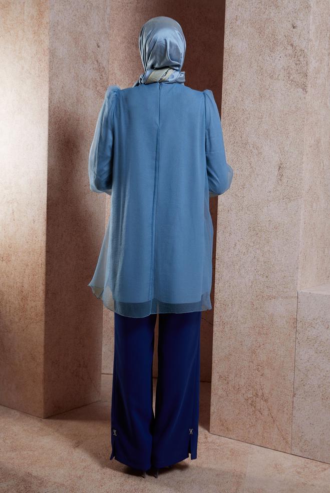 Tesettür giyim LACİVERT AKSESUAR DETAYLI TUNİK 44552 - ALVİNA