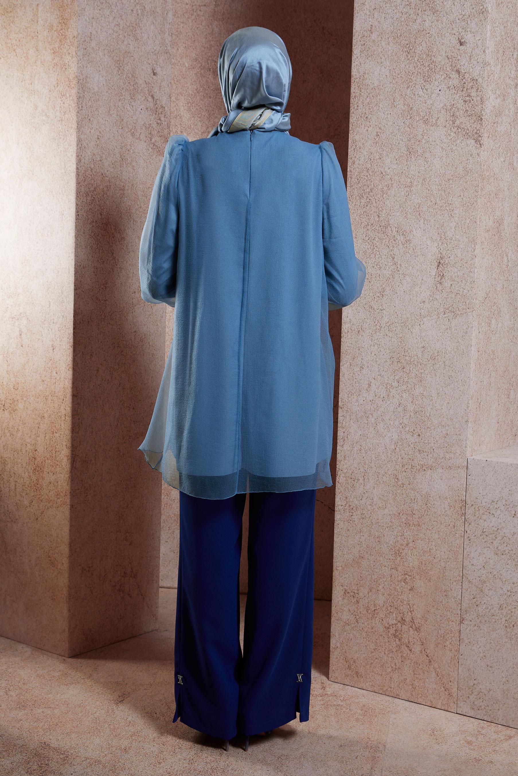 Hijab clothing NAVY BLUE TUNIC WITH ACCESSORY DETAIL 44552