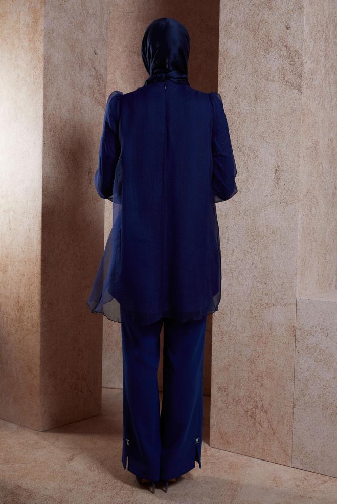 Tesettür giyim LACİVERT AKSESUAR DETAYLI TUNİK 44552 - ALVİNA