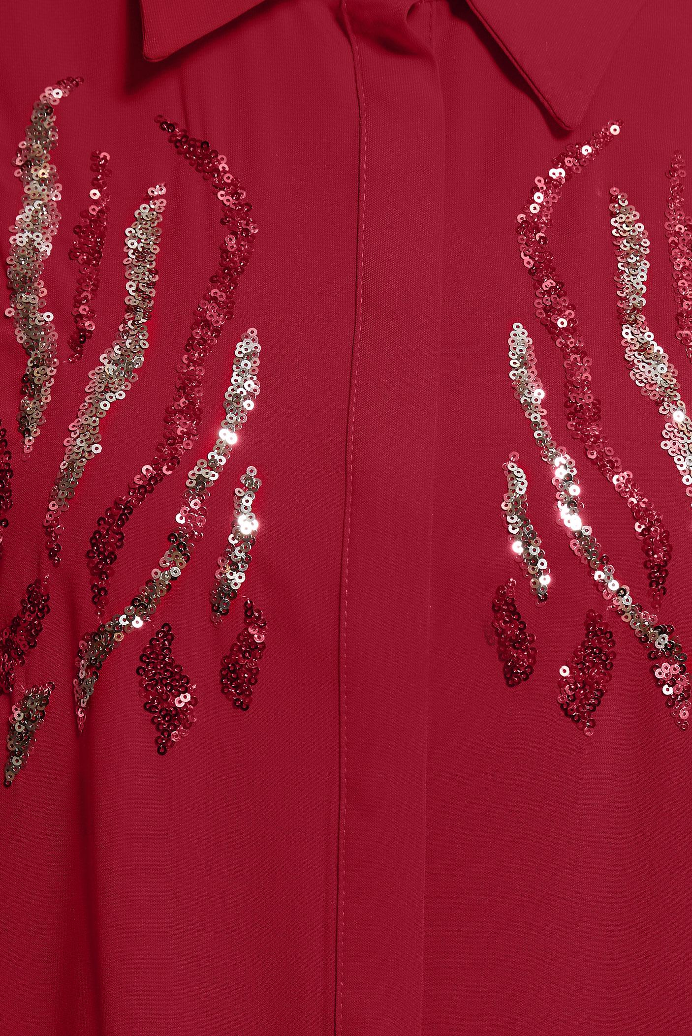 Tesettür giyim KIRMIZI PUL DETAYLI GÖMLEK YAKA TUNİK 44569