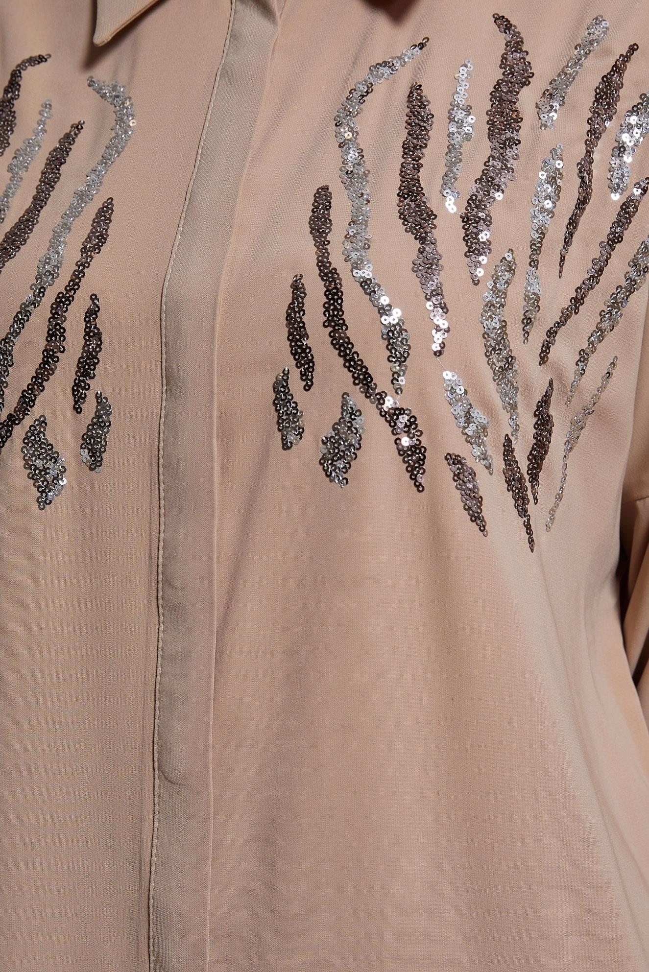 Tesettür giyim BEJ PUL DETAYLI GÖMLEK YAKA TUNİK 44569