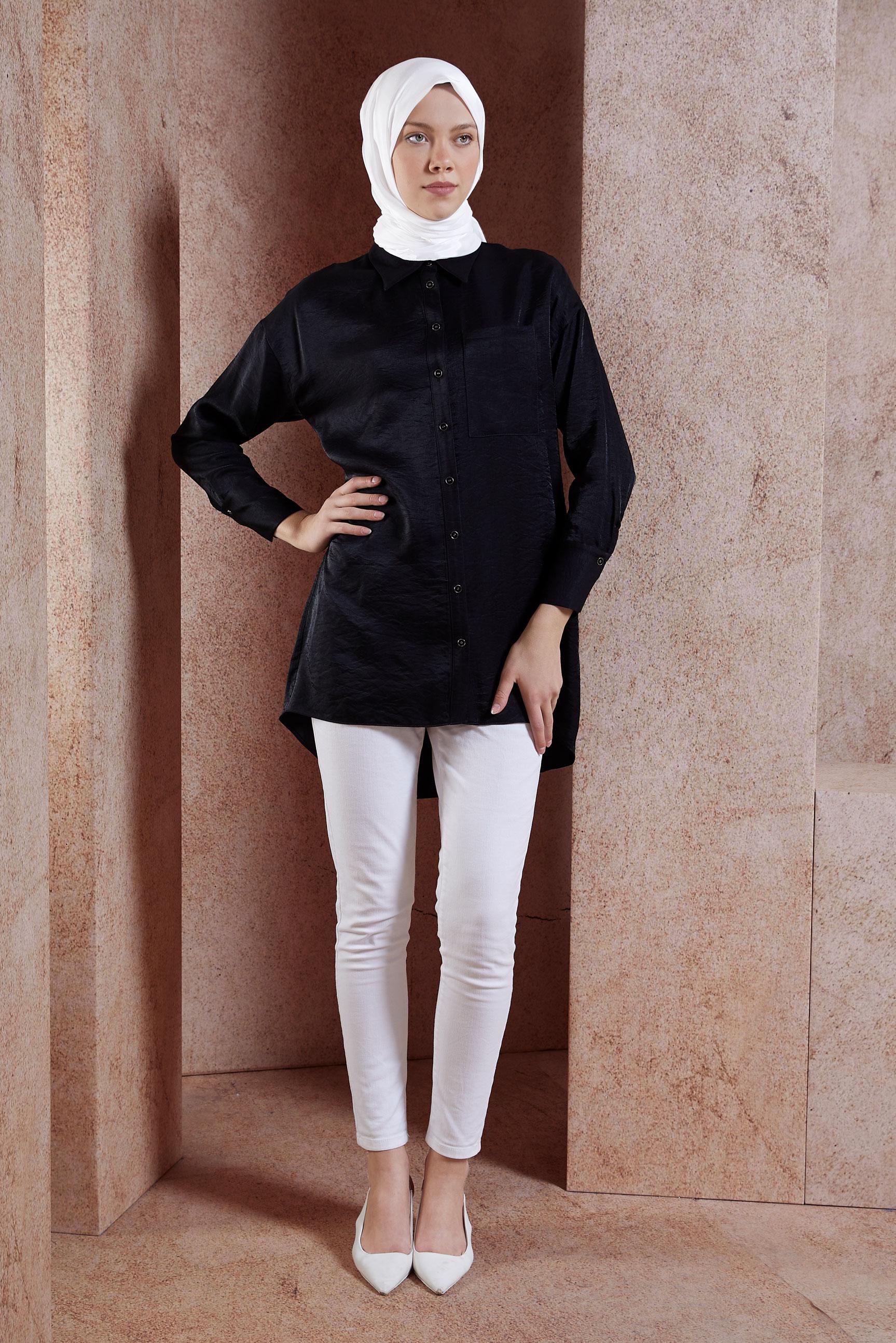 Tesettür giyim SİYAH BÜRÜMCÜK TESETTÜR TUNİK 44570