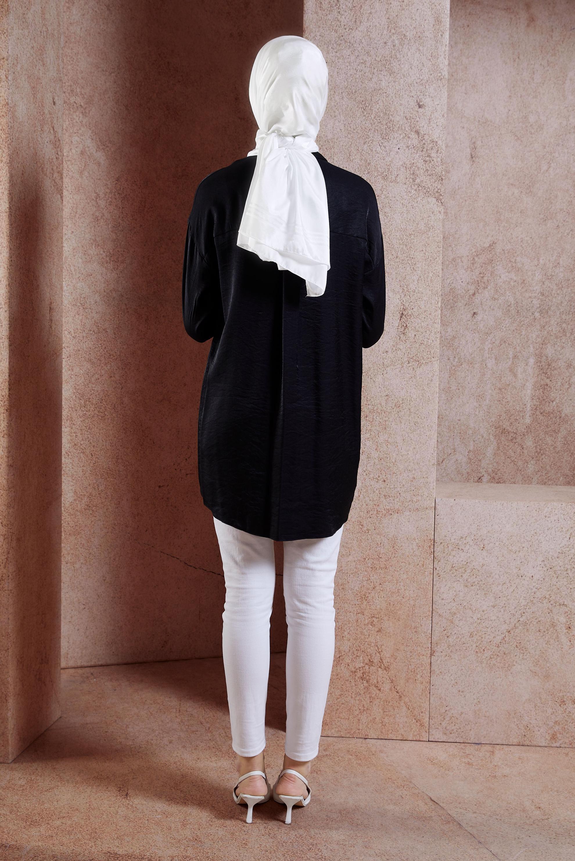 Tesettür giyim SİYAH BÜRÜMCÜK TESETTÜR TUNİK 44570