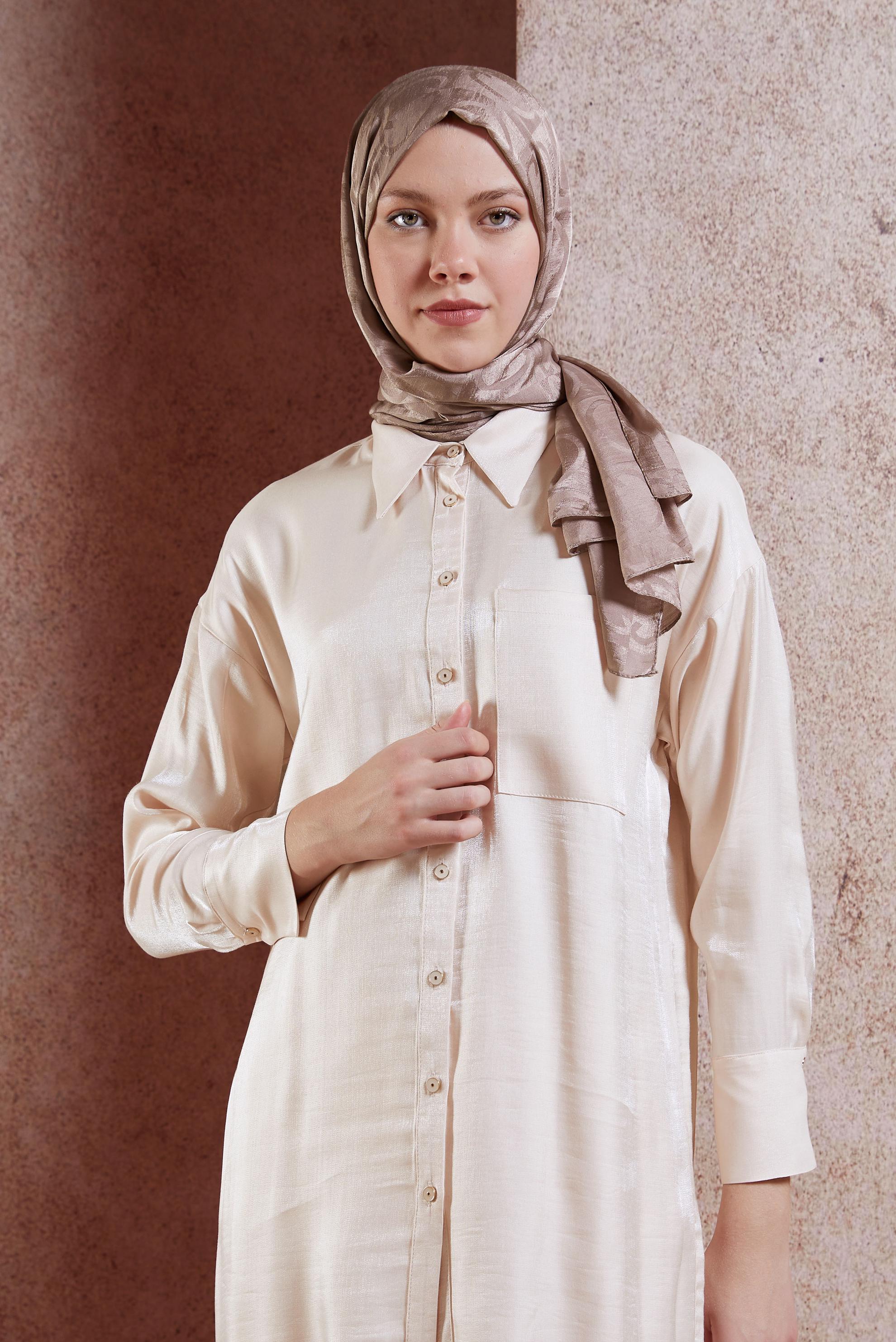 Tesettür giyim BEJ BÜRÜMCÜK TESETTÜR TUNİK 44570