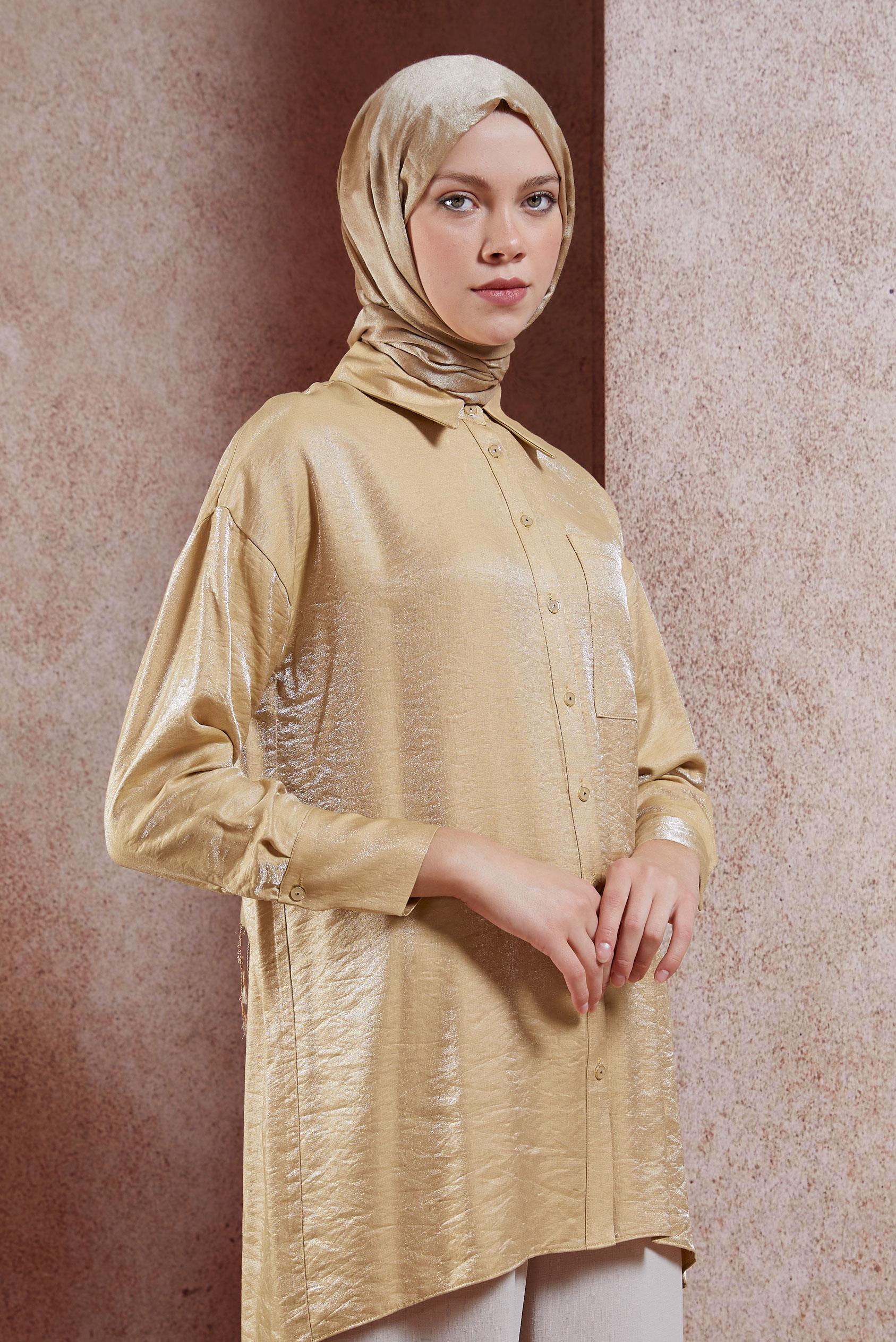 Tesettür giyim KAHVE BÜRÜMCÜK TESETTÜR TUNİK 44570