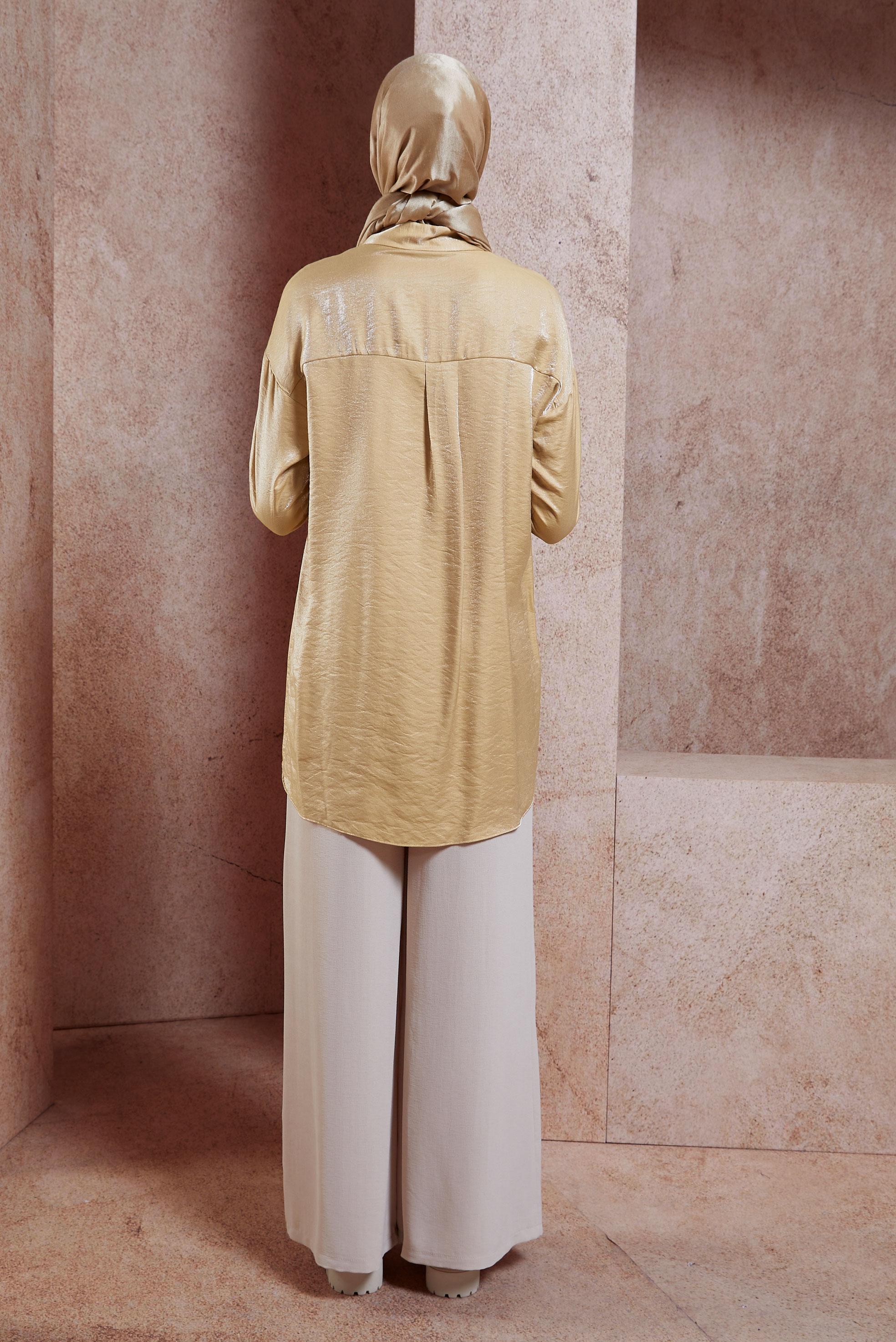 Tesettür giyim KAHVE BÜRÜMCÜK TESETTÜR TUNİK 44570