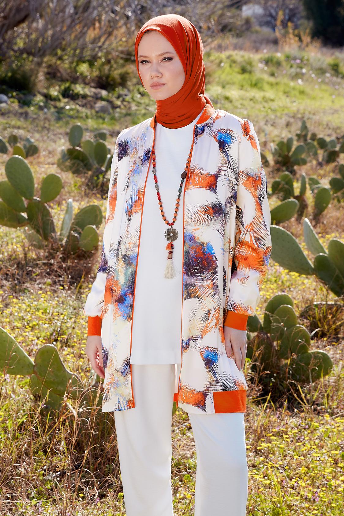 Tesettür giyim KIRMIZI DESENLİ ŞİFON SATEN TUNİK 44571