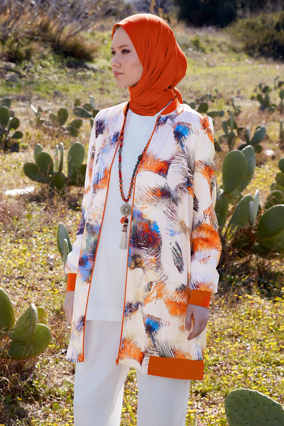 Tesettür giyim KIRMIZI DESENLİ ŞİFON SATEN TUNİK 44571