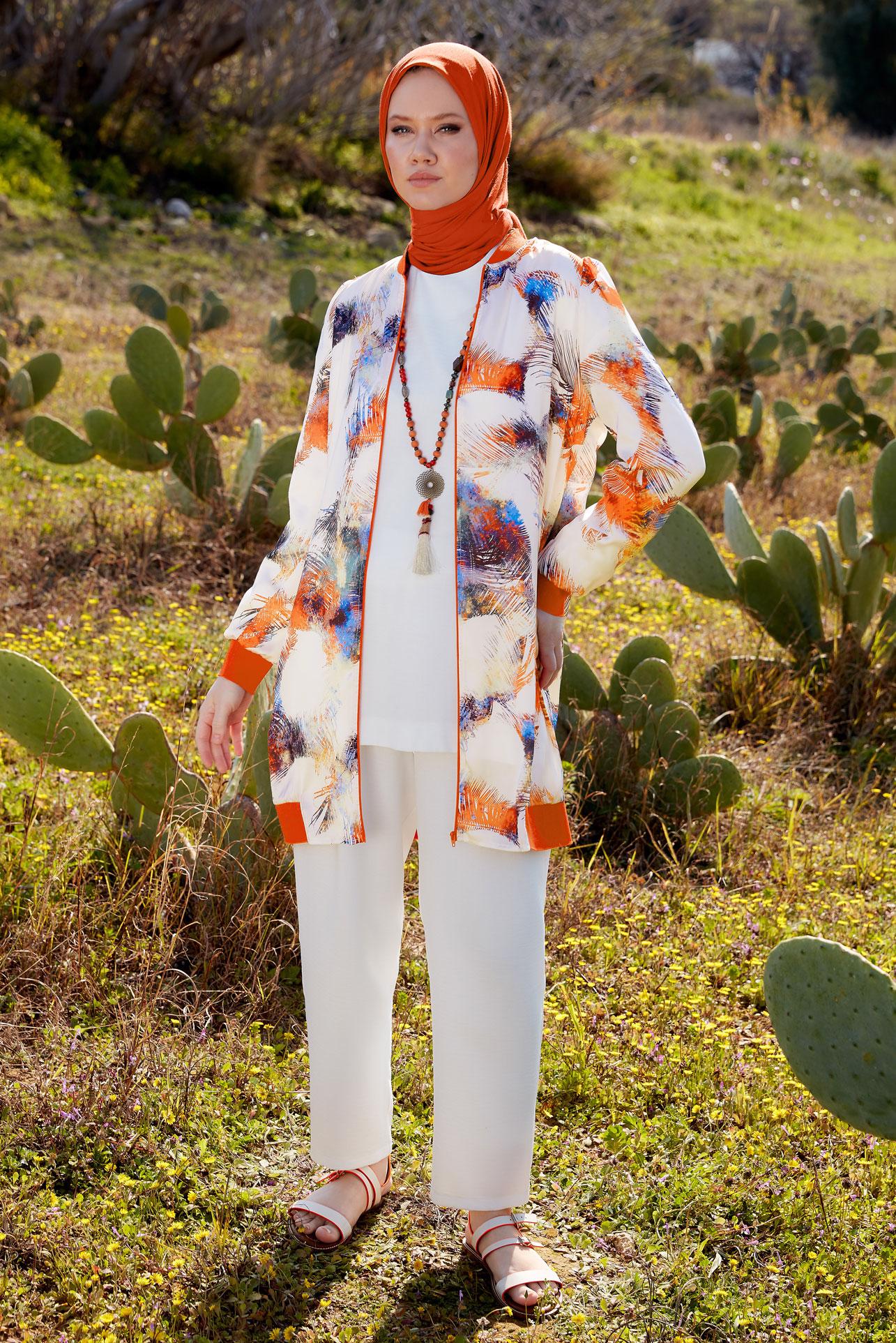 Tesettür giyim KIRMIZI DESENLİ ŞİFON SATEN TUNİK 44571