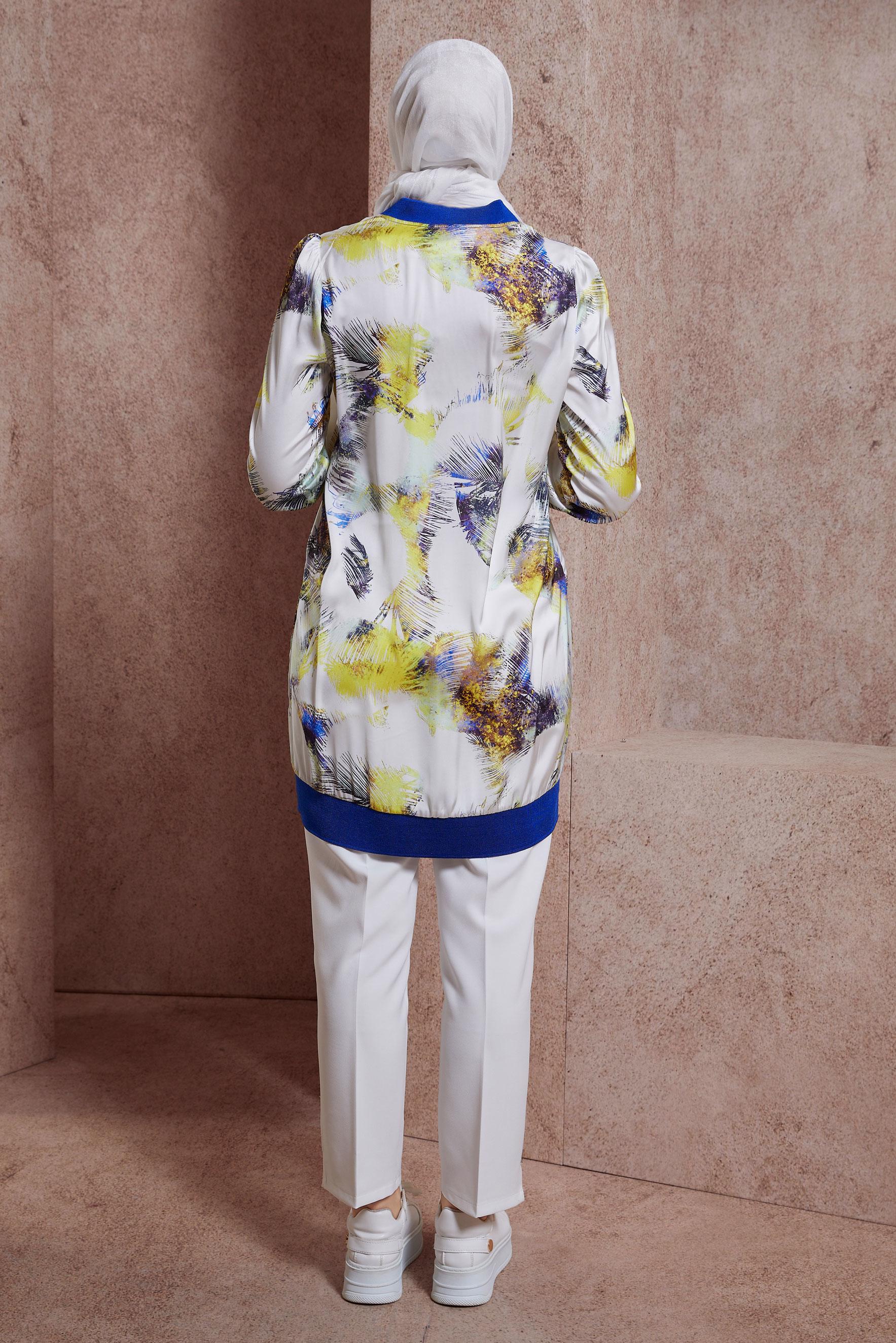 Tesettür giyim SARI DESENLİ ŞİFON SATEN TUNİK 44571