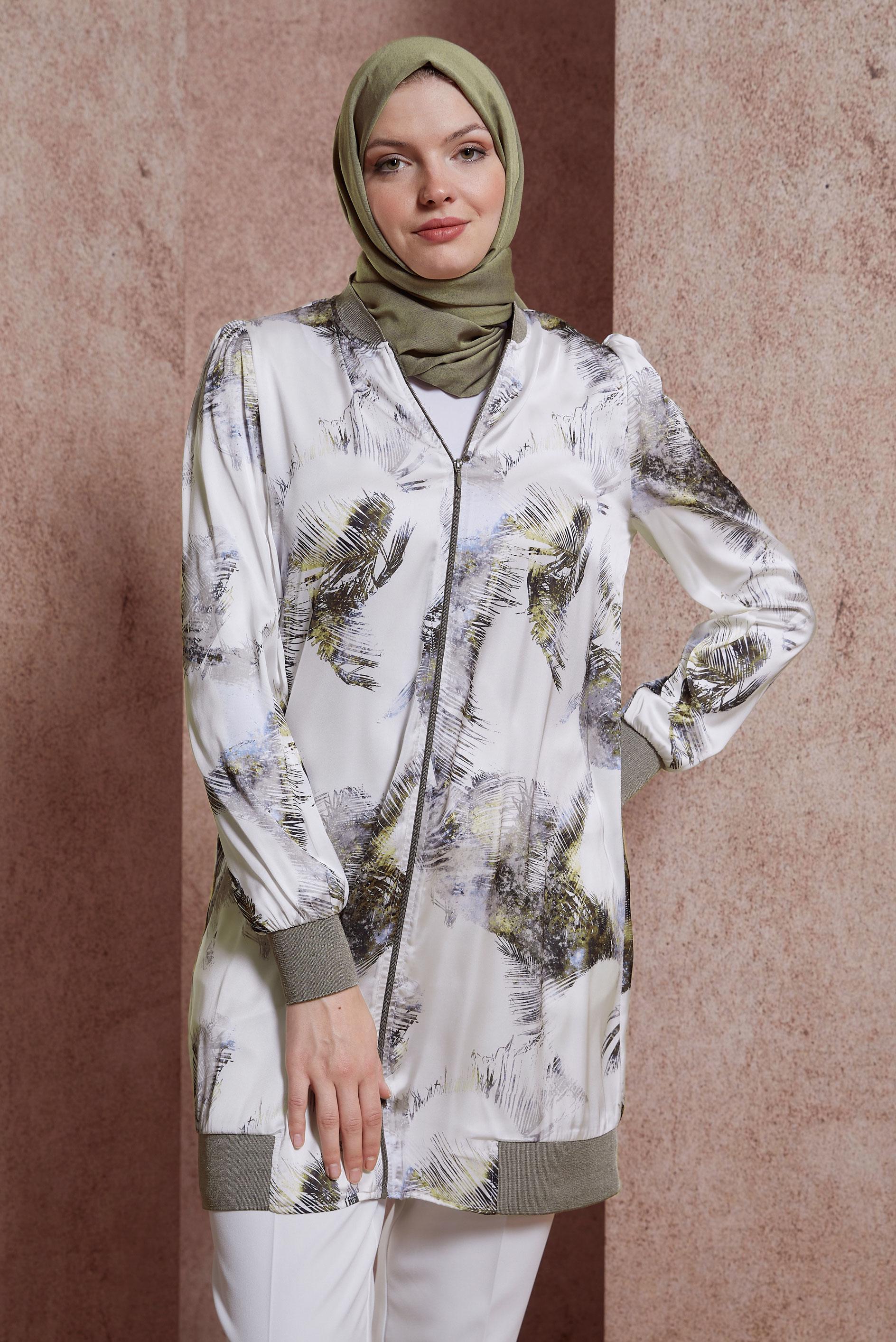 Tesettür giyim VİZON DESENLİ ŞİFON SATEN TUNİK 44571