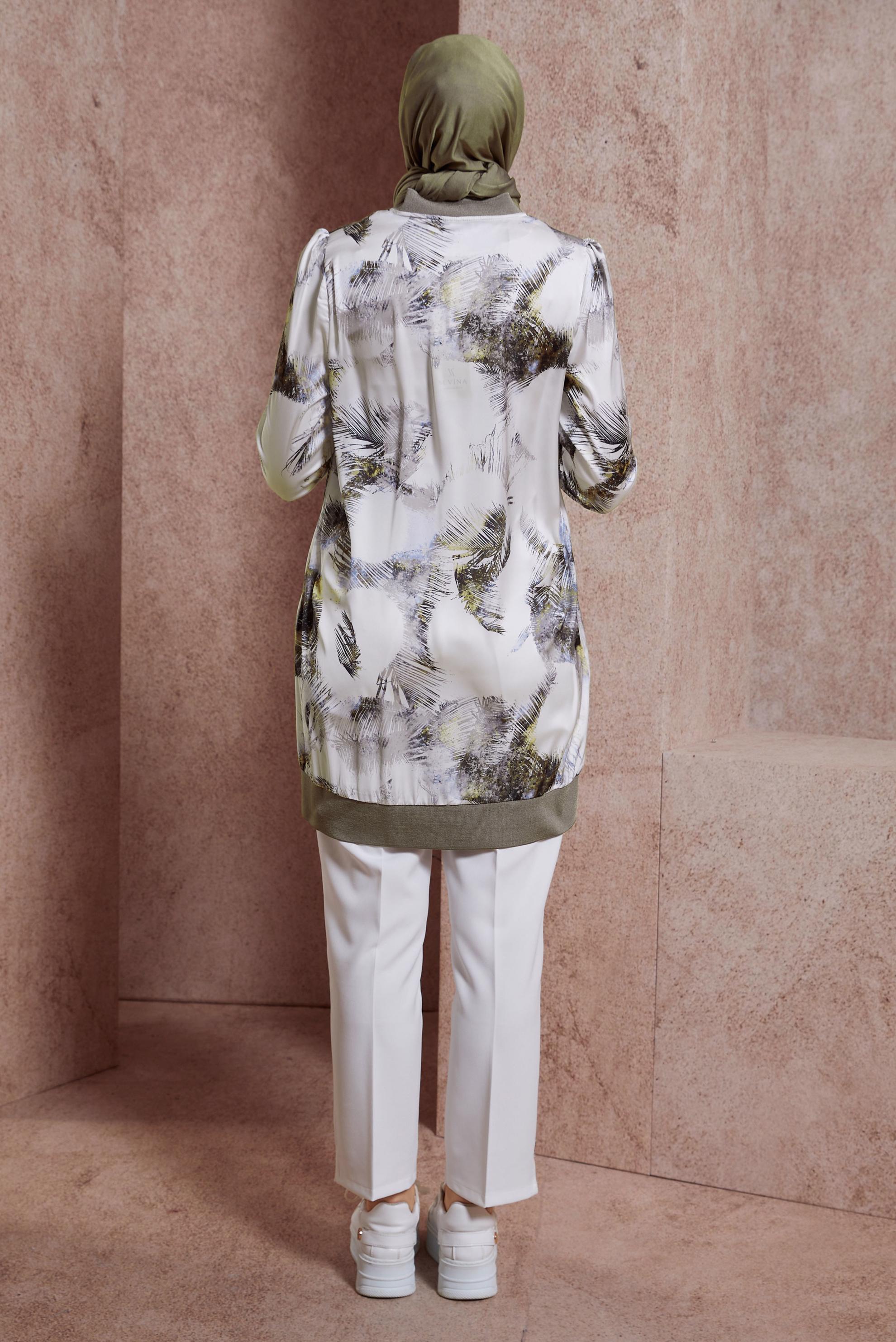 Tesettür giyim VİZON DESENLİ ŞİFON SATEN TUNİK 44571