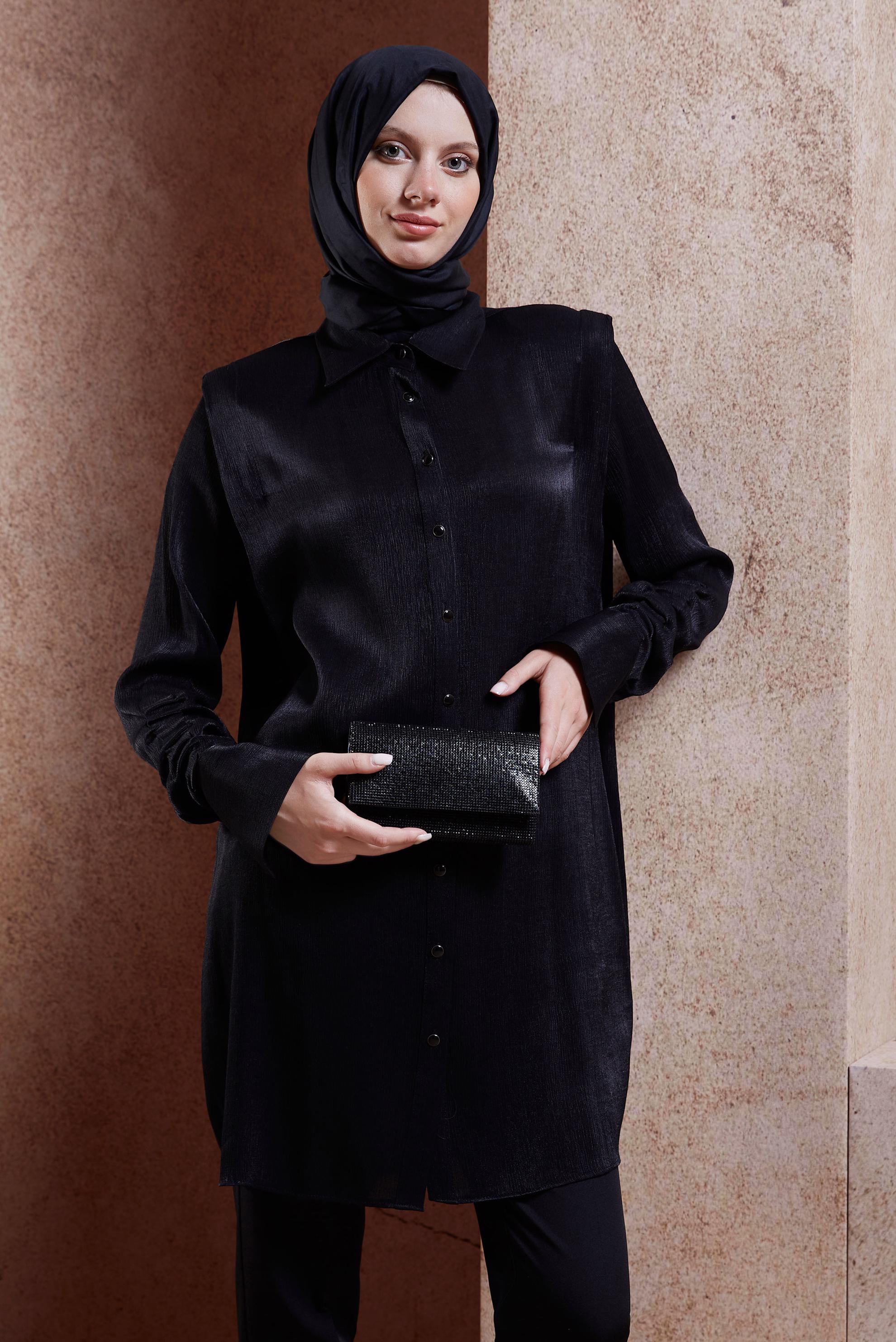 Vêtements hijab NOIR TUNIQUE DÉTAILLÉE FUMER 44580