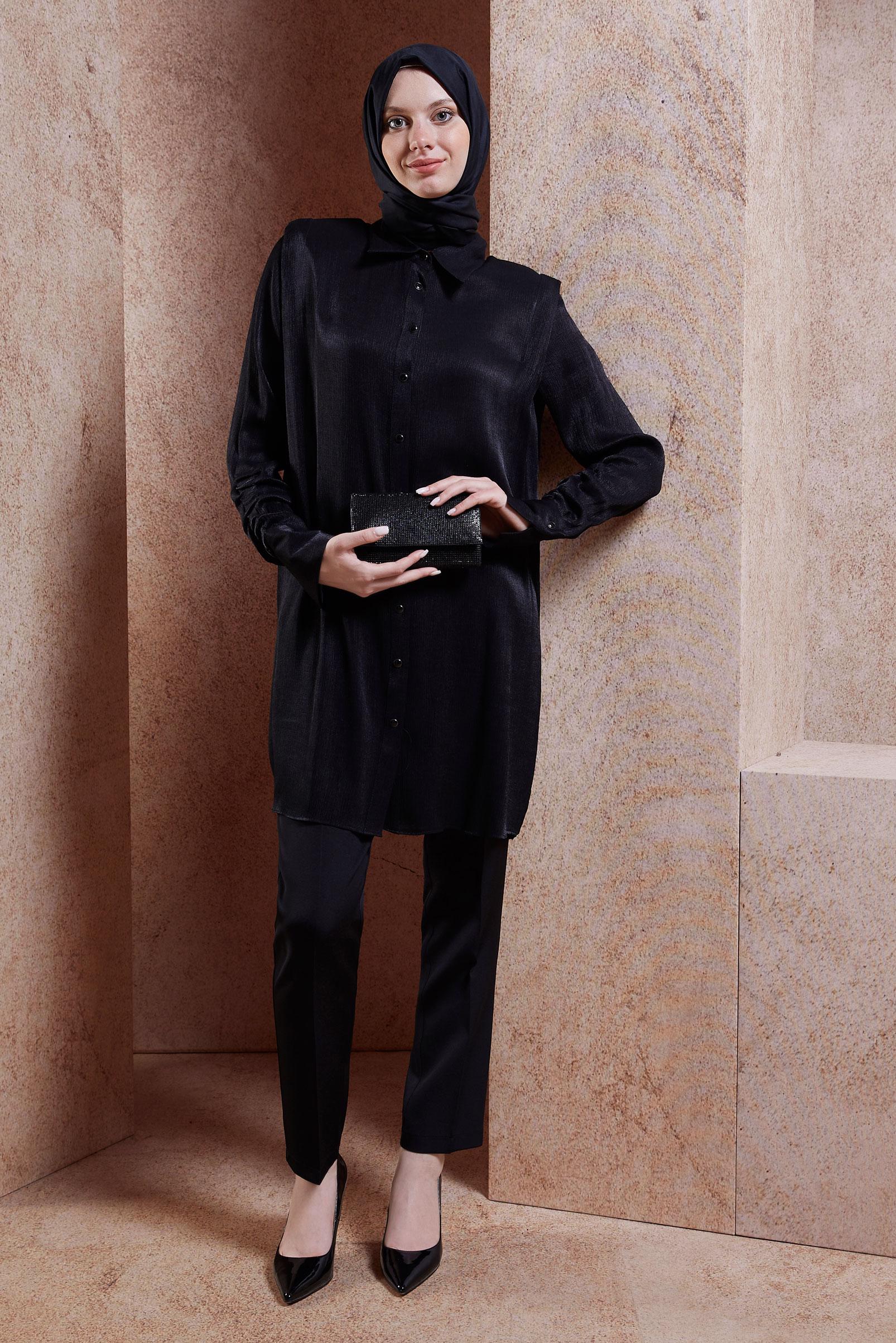 Vêtements hijab NOIR TUNIQUE DÉTAILLÉE FUMER 44580