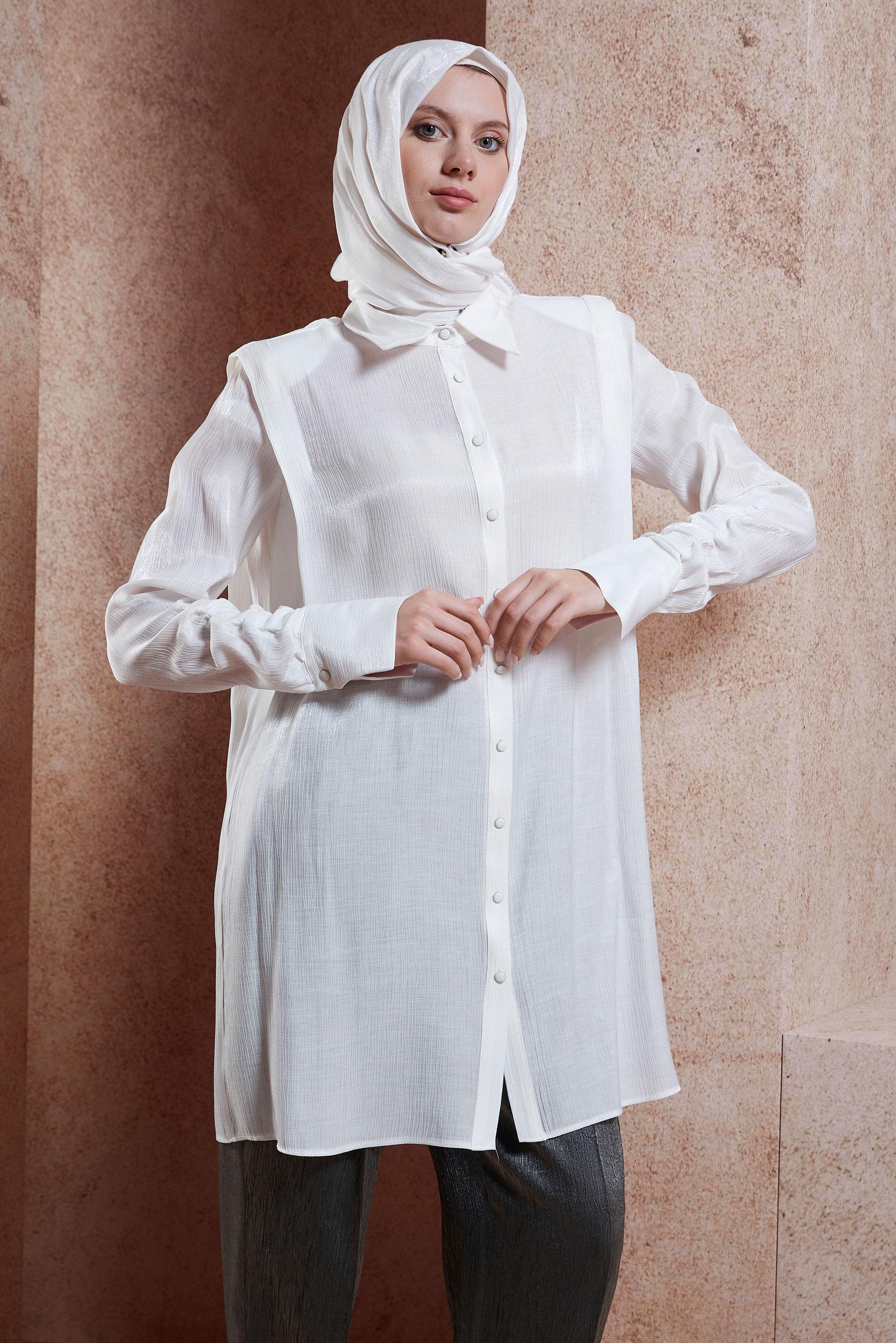 Vêtements hijab BLANC TUNIQUE DÉTAILLÉE FUMER 44580
