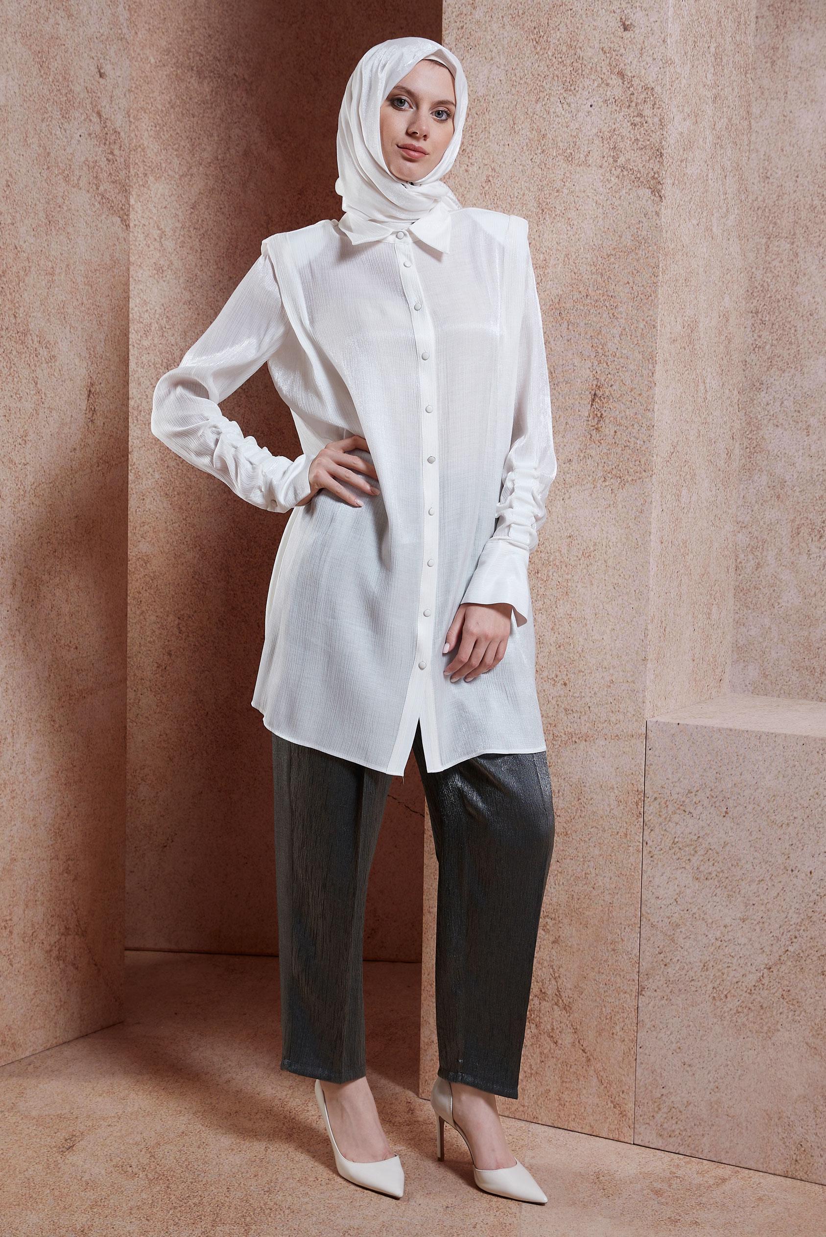 Vêtements hijab BLANC TUNIQUE DÉTAILLÉE FUMER 44580