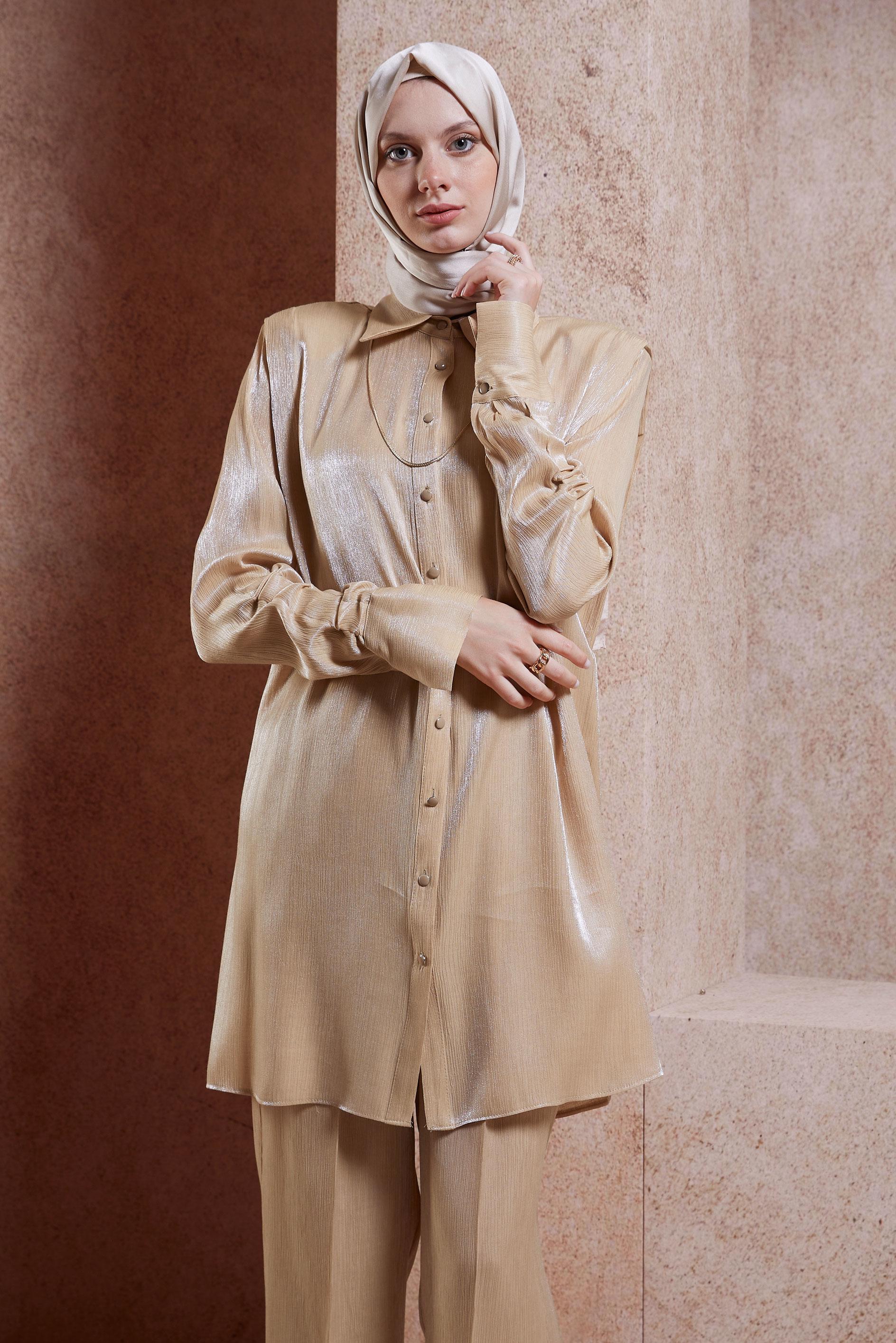 Tesettür giyim ALTIN BÜZGÜ DETAYLI TUNİK 44580