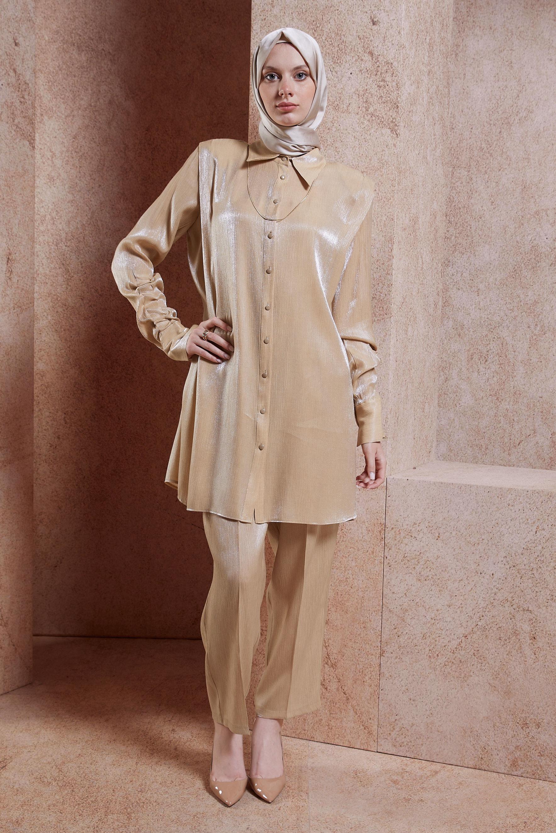 Tesettür giyim ALTIN BÜZGÜ DETAYLI TUNİK 44580