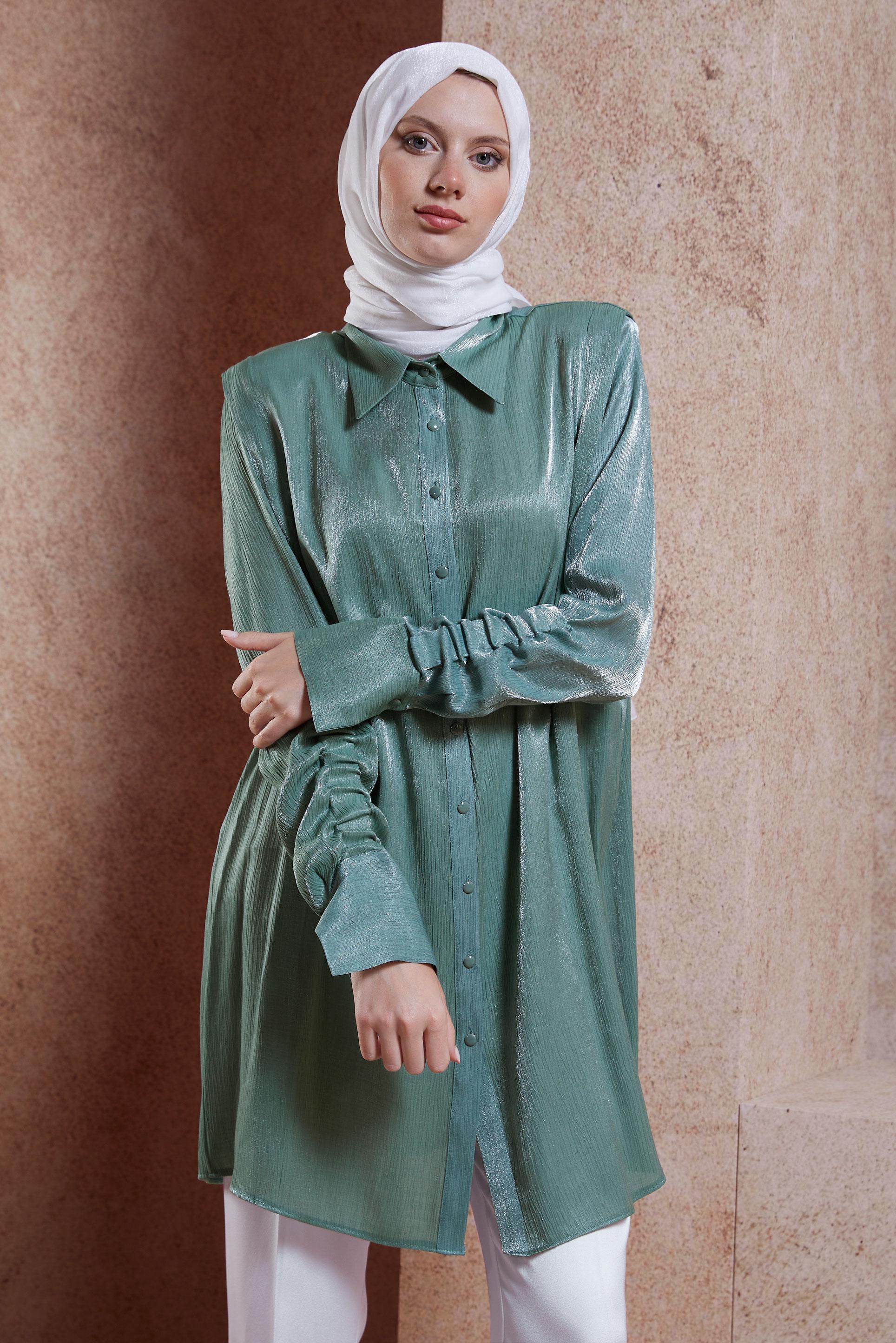 Vêtements hijab VERT TUNIQUE DÉTAILLÉE FUMER 44580