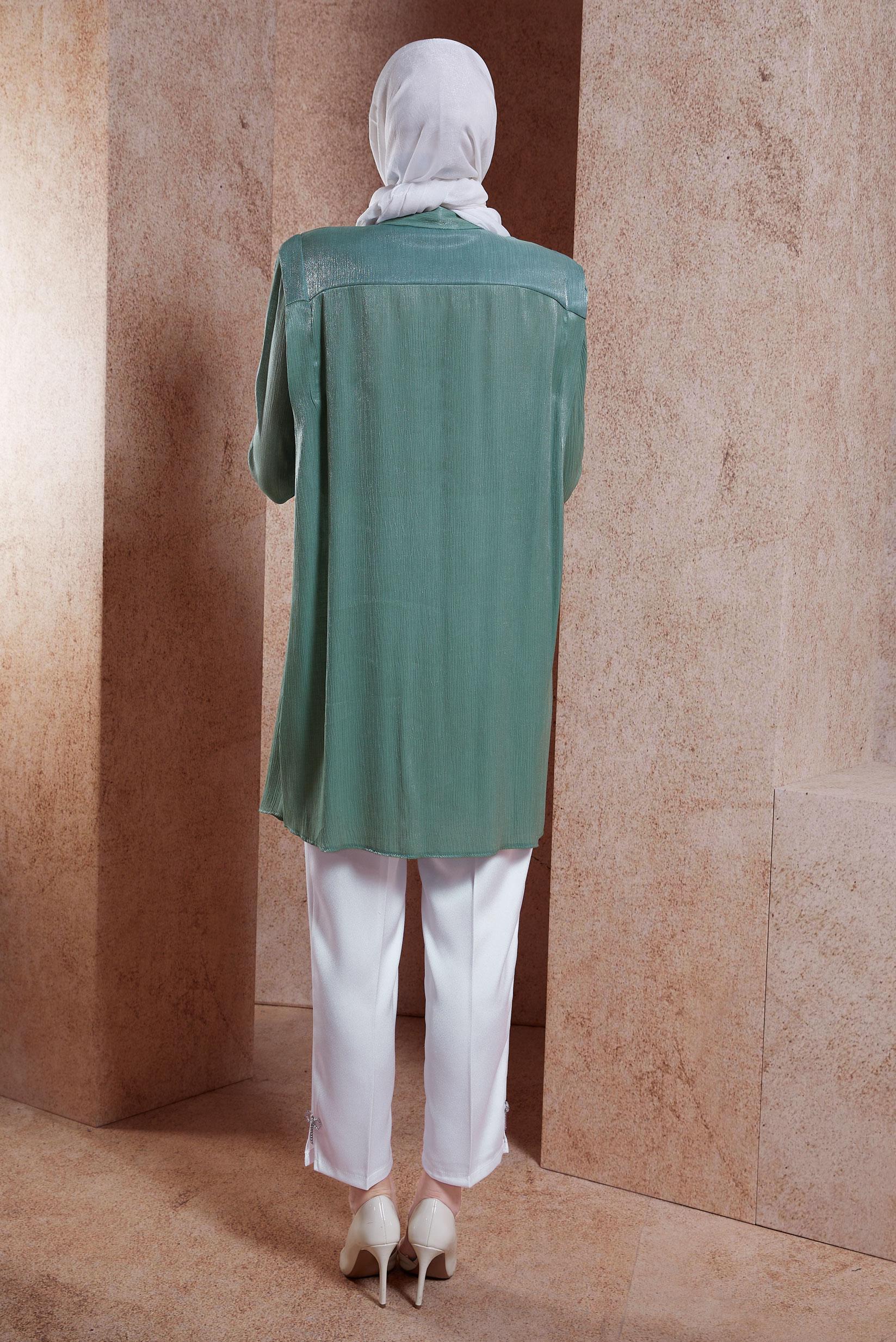 Vêtements hijab VERT TUNIQUE DÉTAILLÉE FUMER 44580