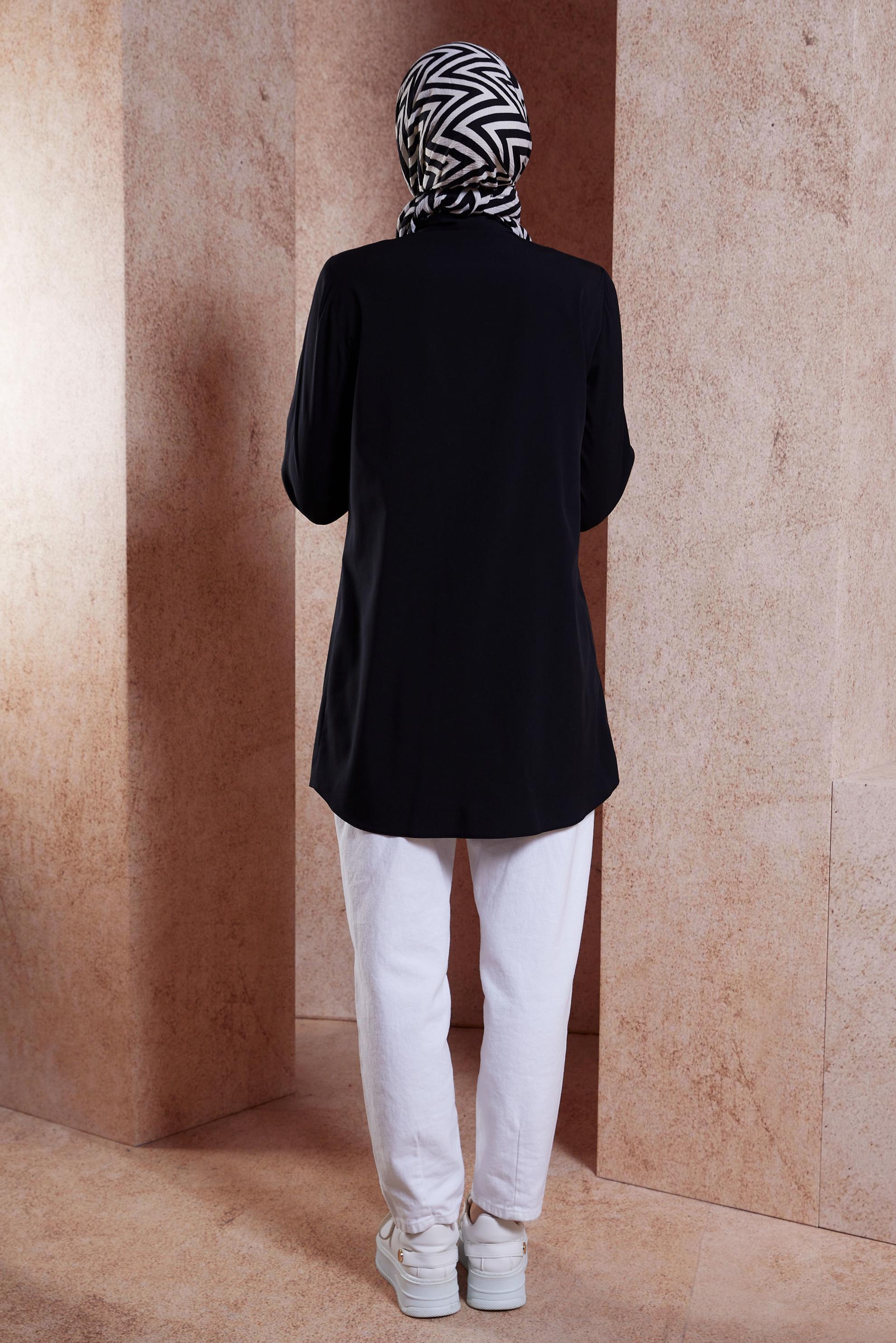 Tesettür giyim SİYAH GÖMLEK YAKA TESETTÜR TUNİK 44581