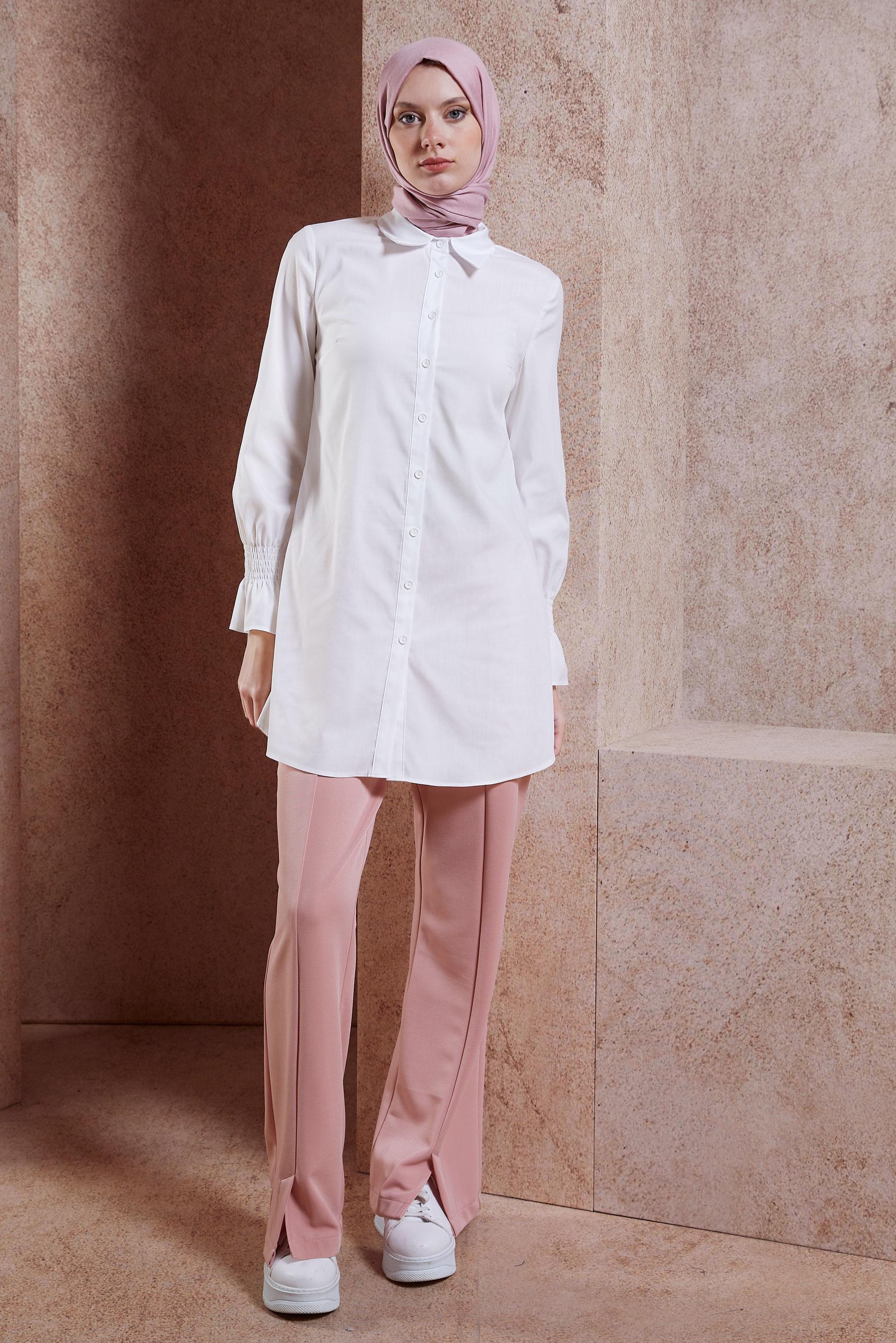 Tesettür giyim BEYAZ GÖMLEK YAKA TESETTÜR TUNİK 44581