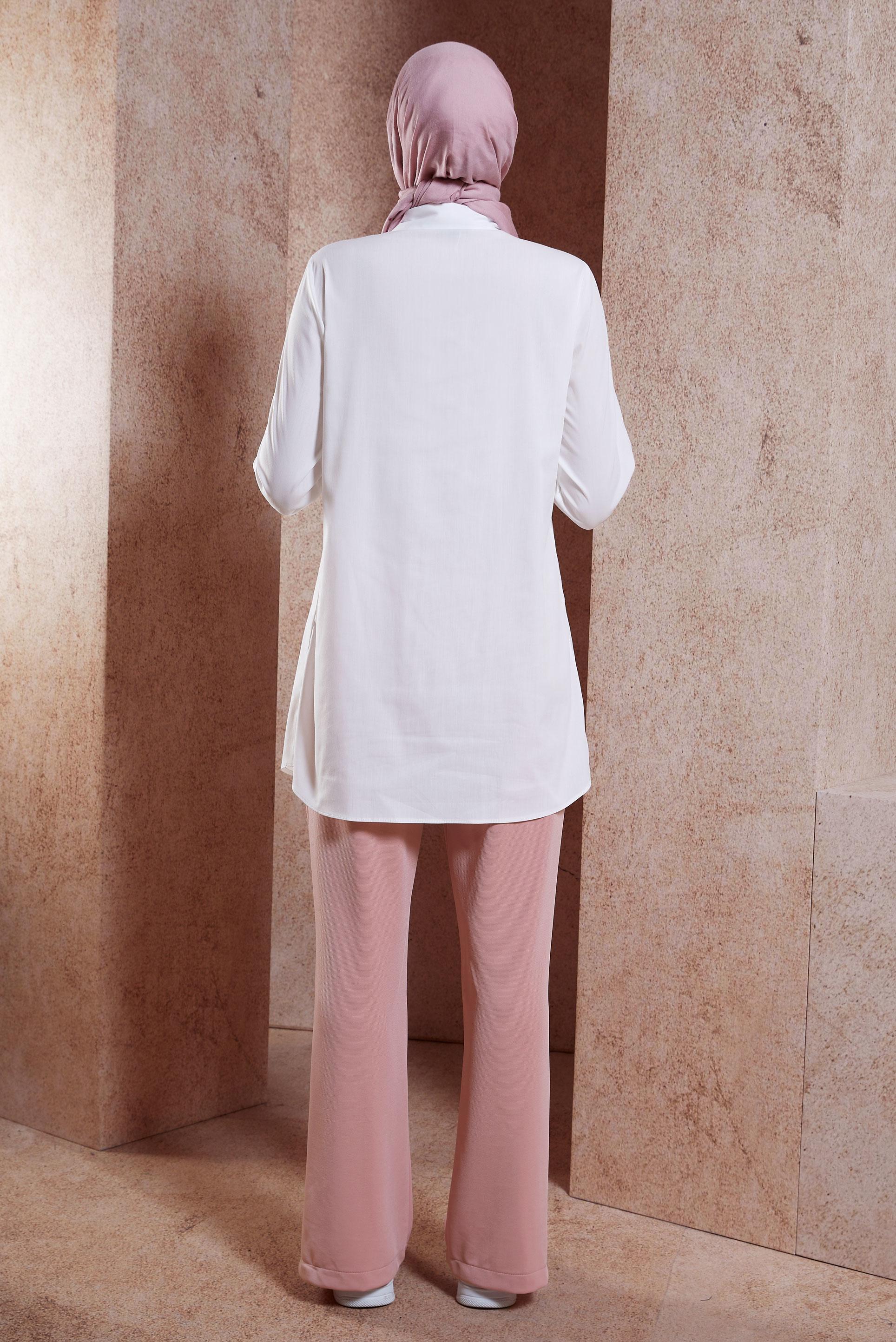 Tesettür giyim BEYAZ GÖMLEK YAKA TESETTÜR TUNİK 44581
