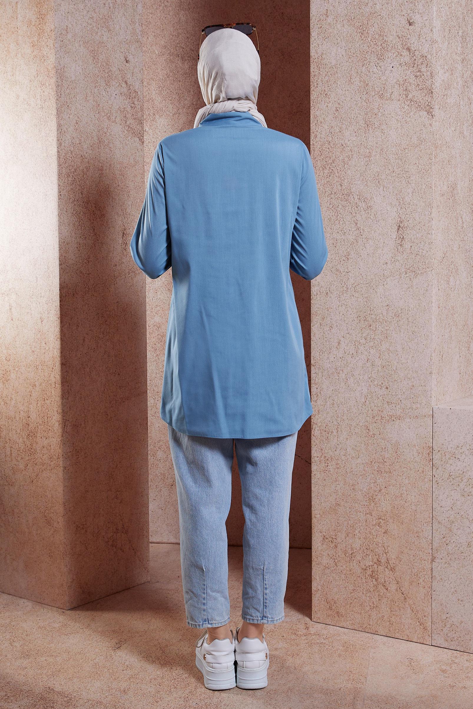 Tesettür giyim LACİVERT GÖMLEK YAKA TESETTÜR TUNİK 44581