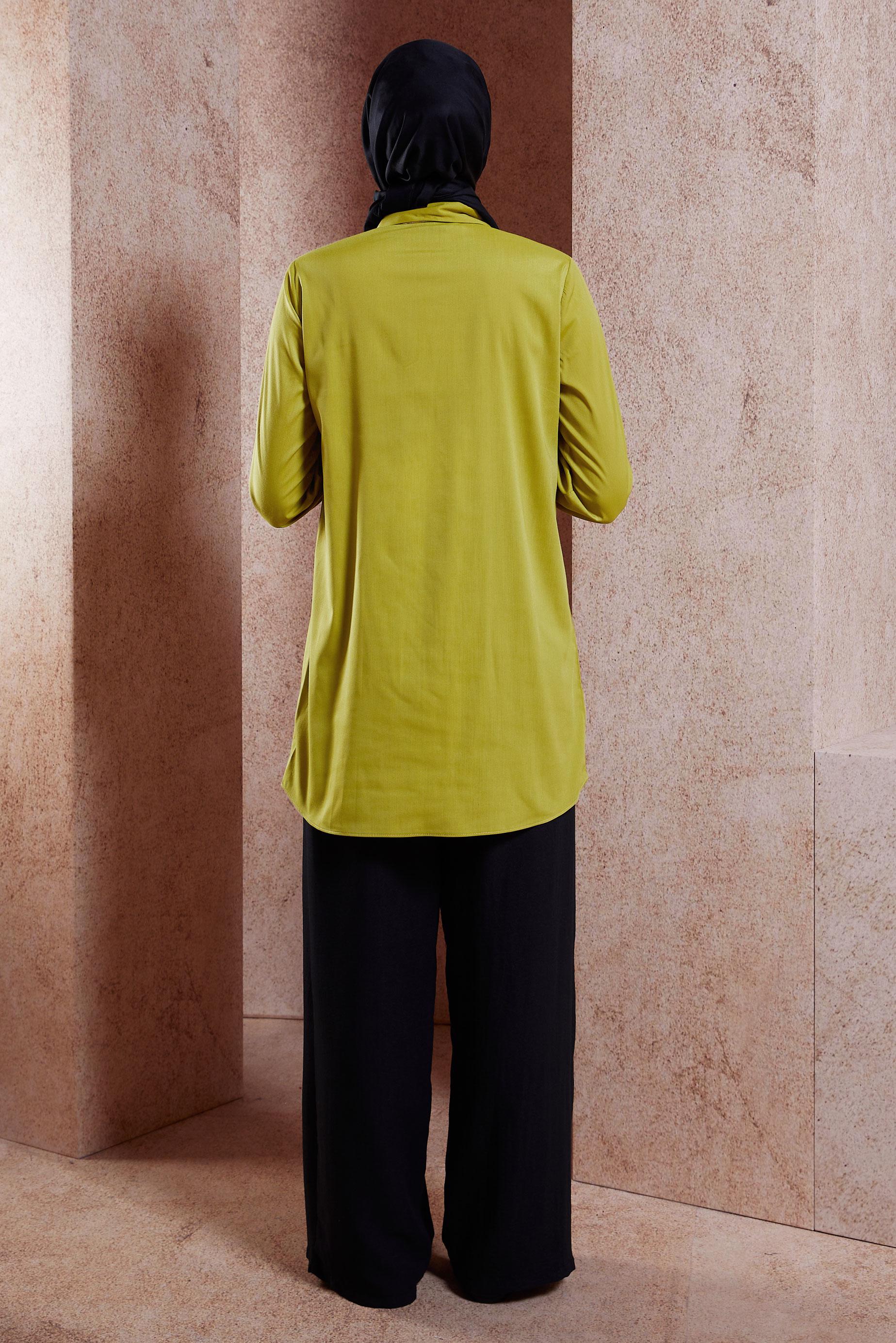 Tesettür giyim YEŞİL GÖMLEK YAKA TESETTÜR TUNİK 44581