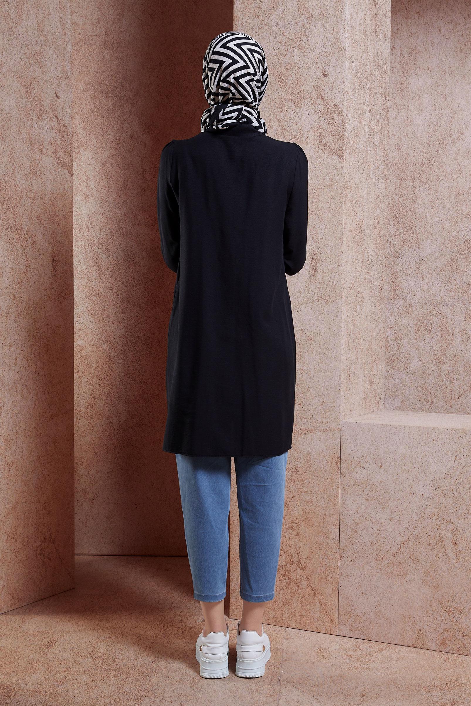 Tesettür giyim SİYAH FIRFIR DETAYLI TUNİK 44585