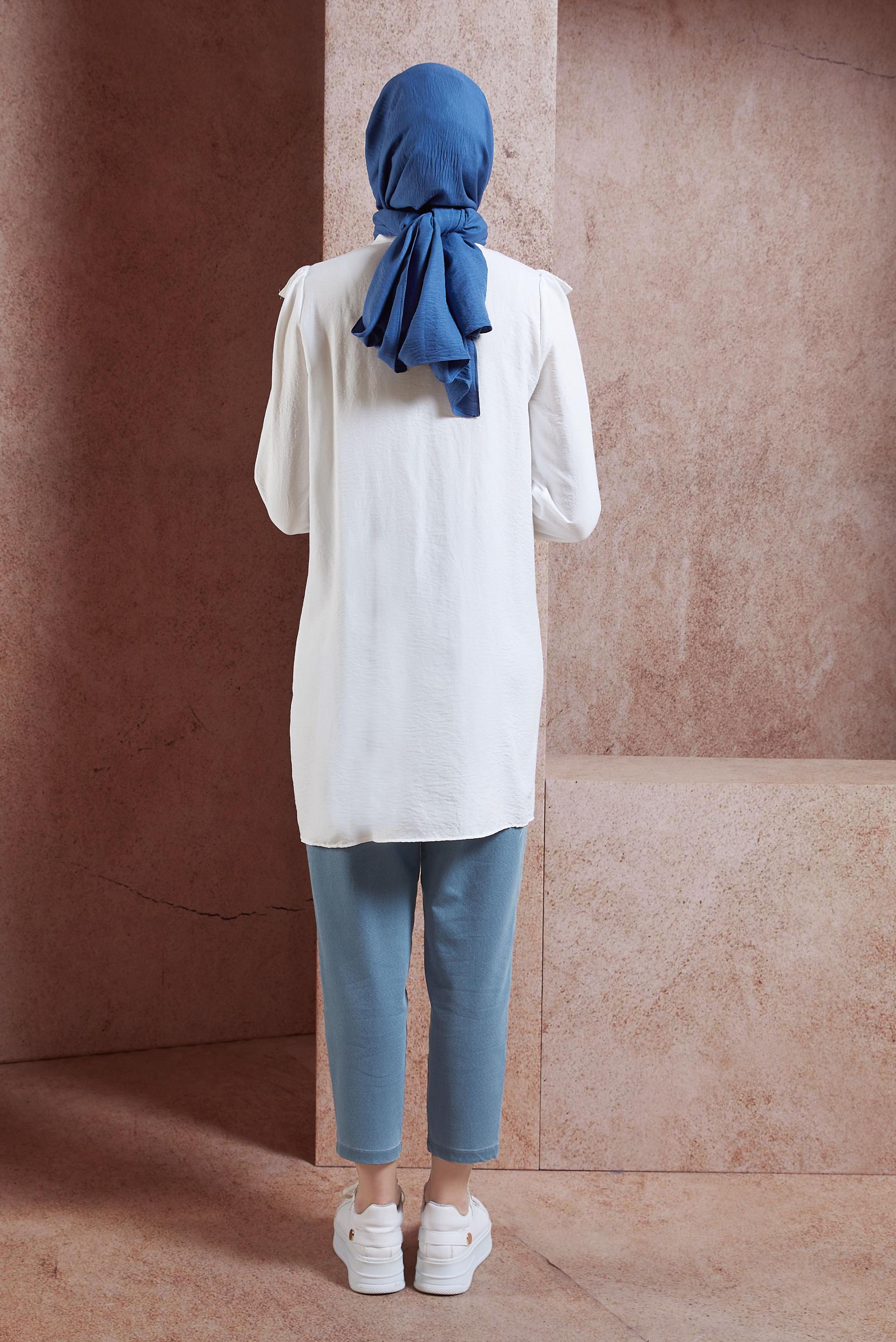 Tesettür giyim BEYAZ FIRFIR DETAYLI TUNİK 44585