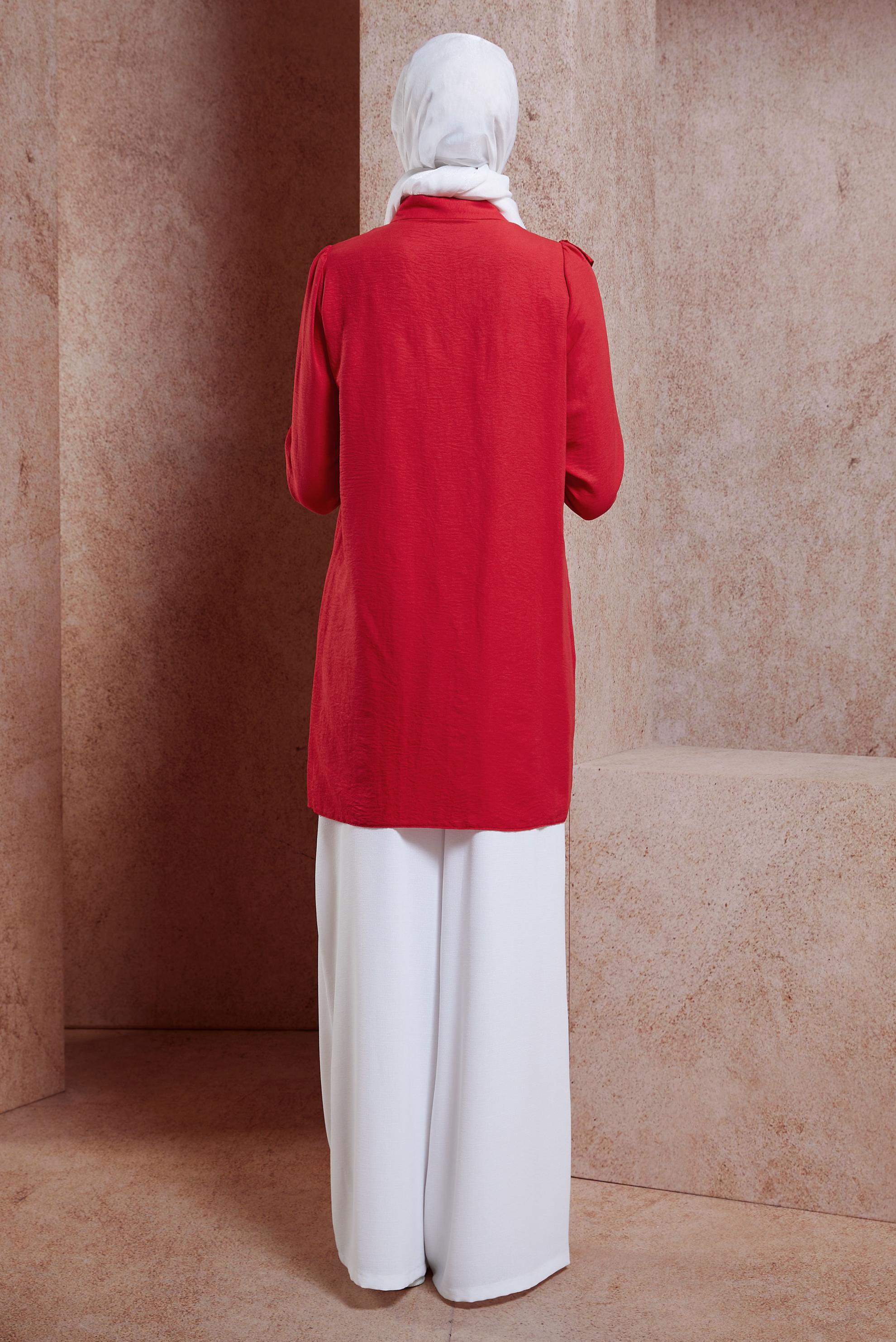 Tesettür giyim KIRMIZI FIRFIR DETAYLI TUNİK 44585