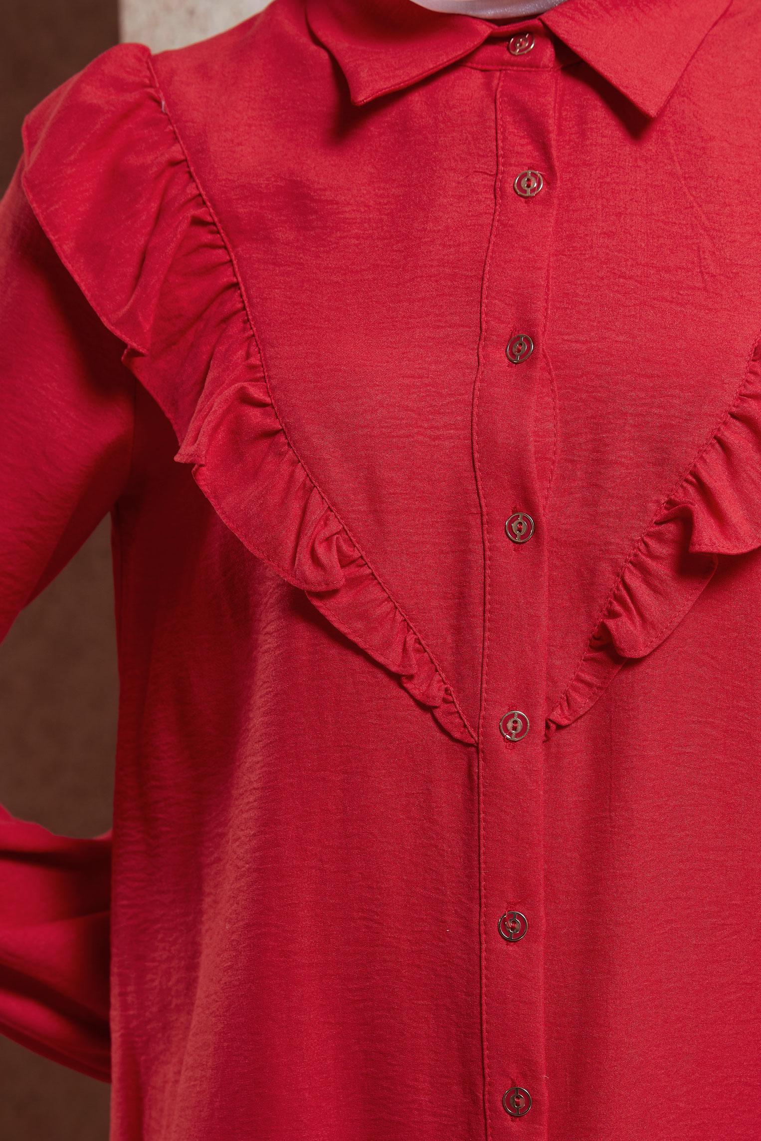 Tesettür giyim KIRMIZI FIRFIR DETAYLI TUNİK 44585