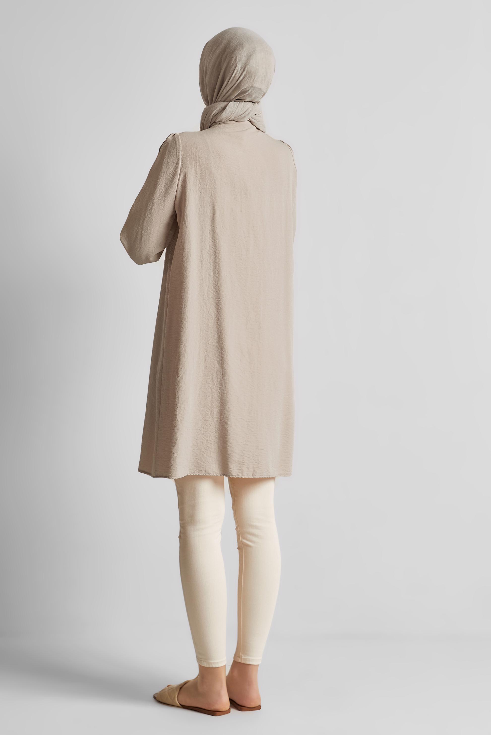 Tesettür giyim BEJ FIRFIR DETAYLI TUNİK 44585